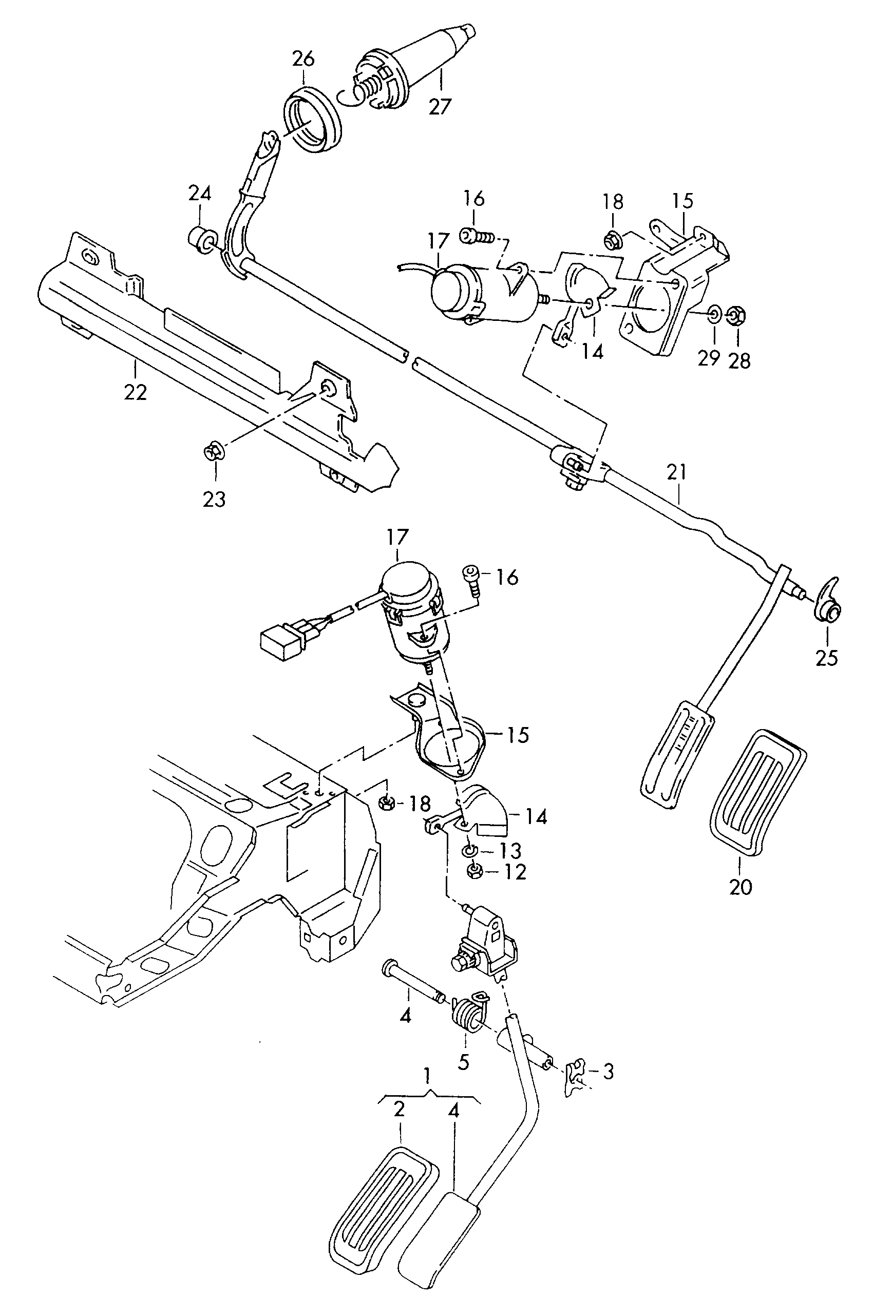 Volkswagen Golf (1997 - 1998) - Brake and clutch pedals cluster