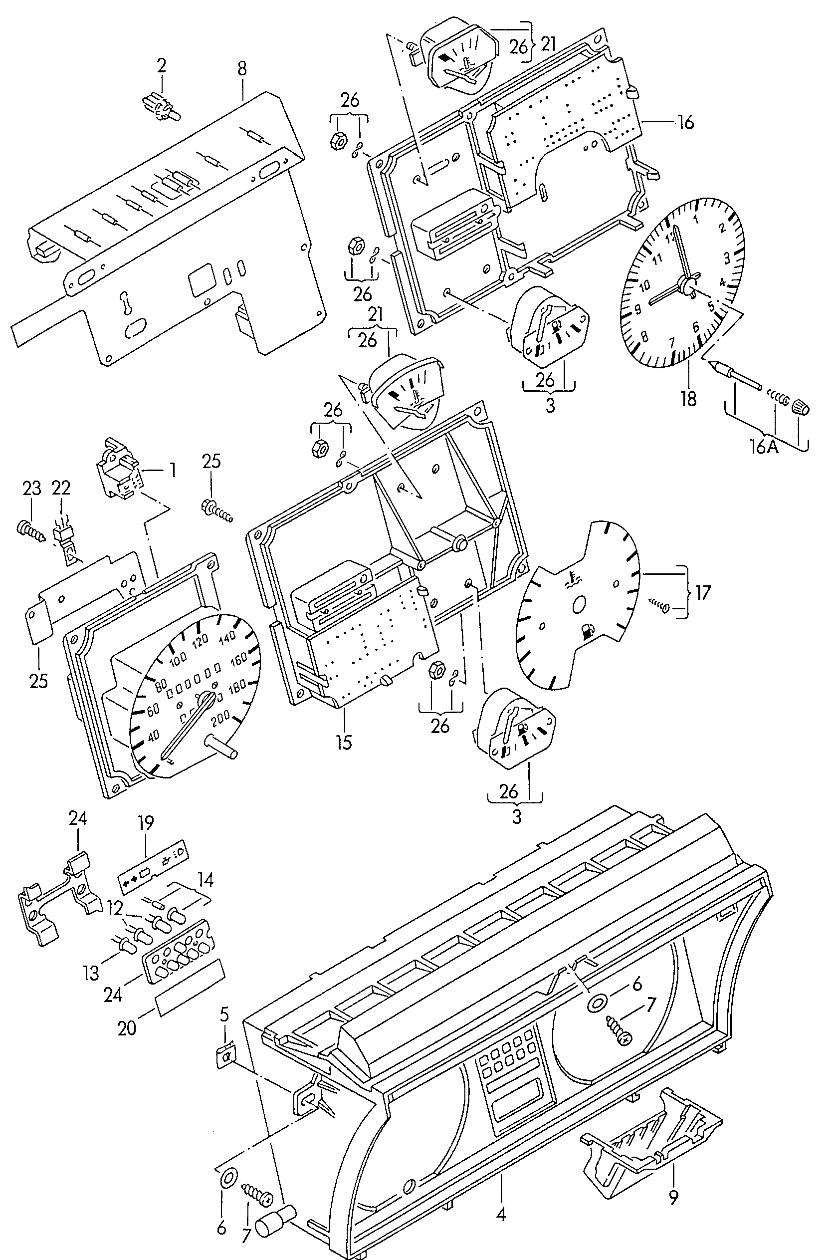 Volkswagen Golf/Var.-syn./Rall./Coun. (1986 - 1991) - Instrument housing and mounting parts