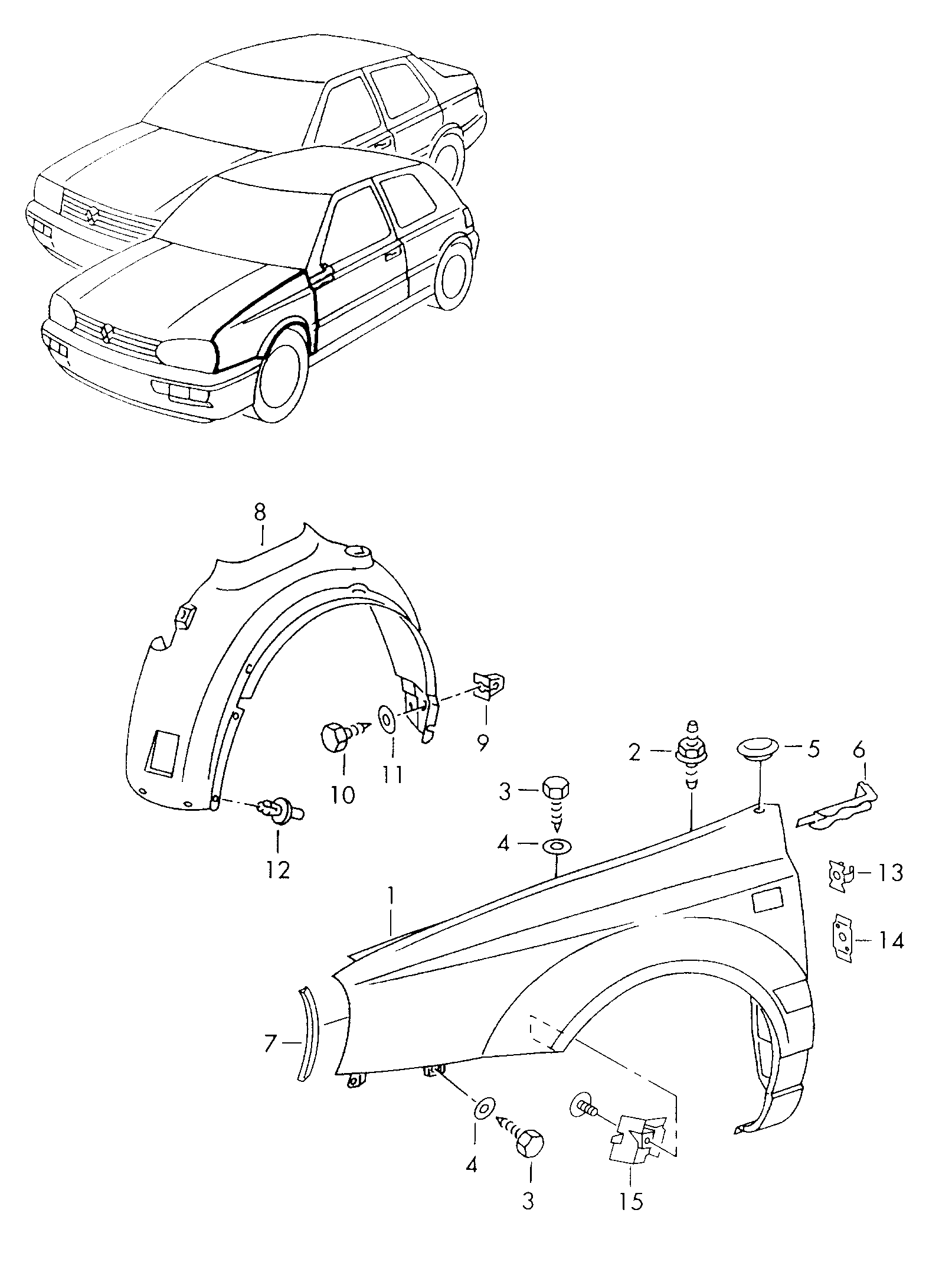 Volkswagen Golf (1997 - 1998) - Wheel housing liner, plastic. Wing