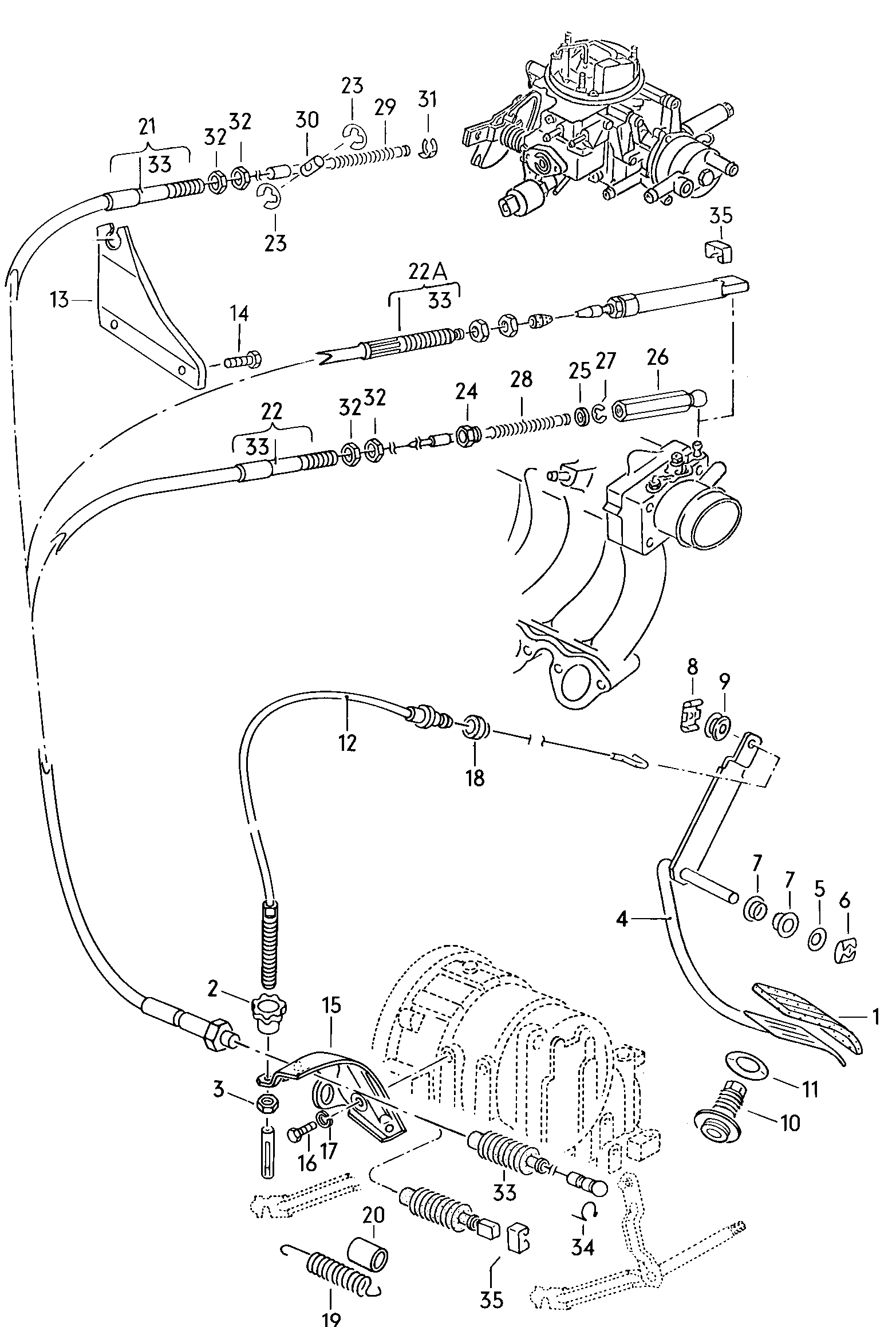 Volkswagen Golf (1981) - Accelerator pedal. accelerator cable