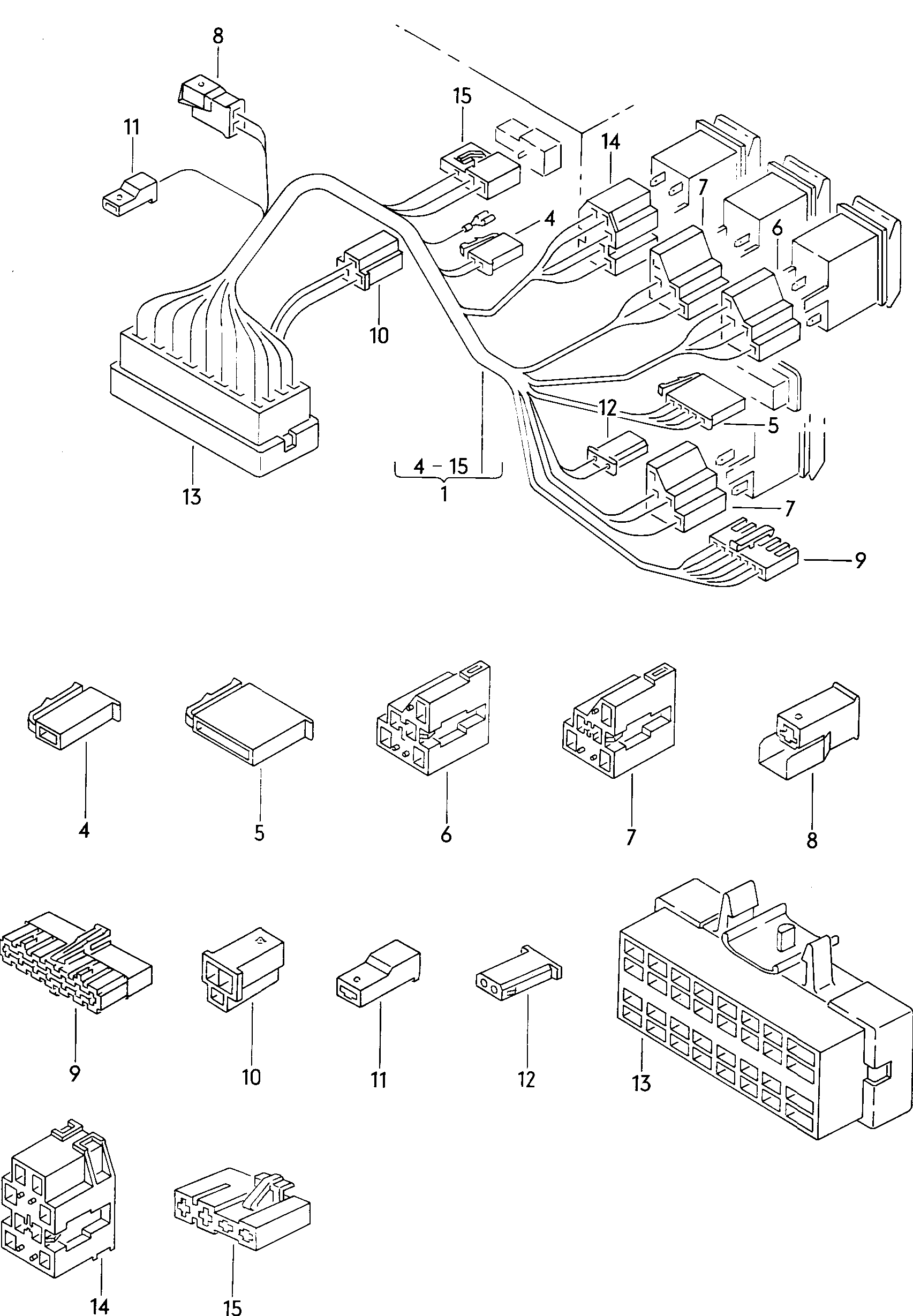Wiring set for battery and 3-phase alternator. Earth line