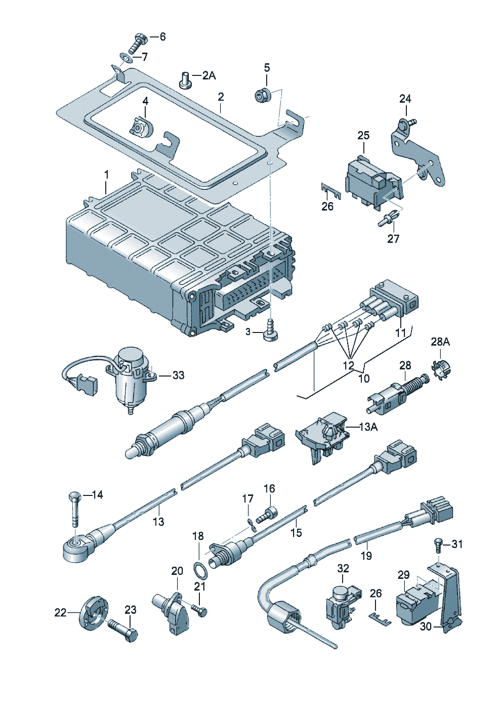 Volkswagen Golf (1997 - 1998) - Lambda probe. Knock sensor. Control unit for glow plug. Control unit for fully elec- tronic ignition. accelerator pedal sender. impulse sender