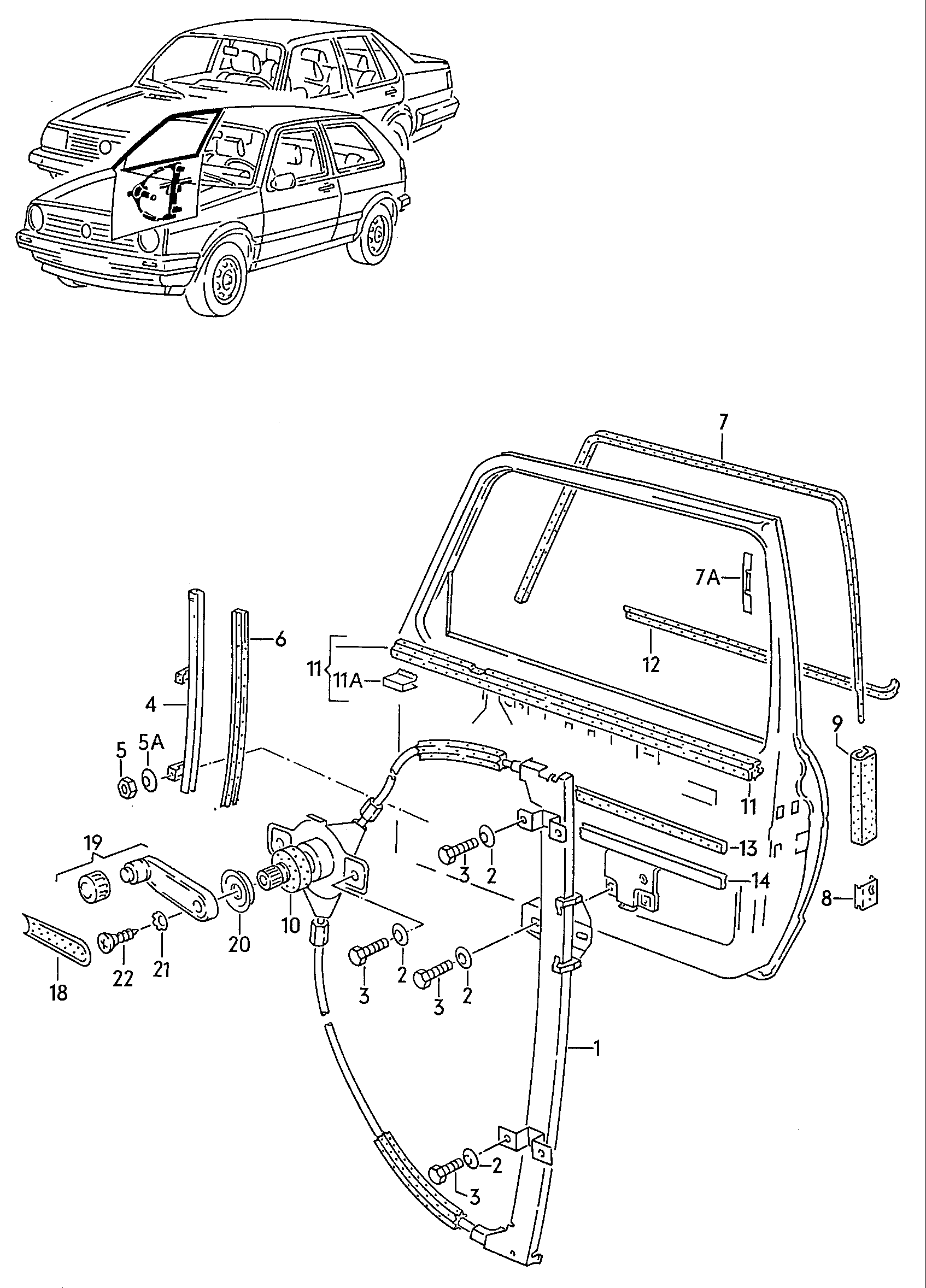 Volkswagen Golf/Var.-syn./Rall./Coun. (1986 - 1991) - Door lock. Inner actuator. Door handle, exterior