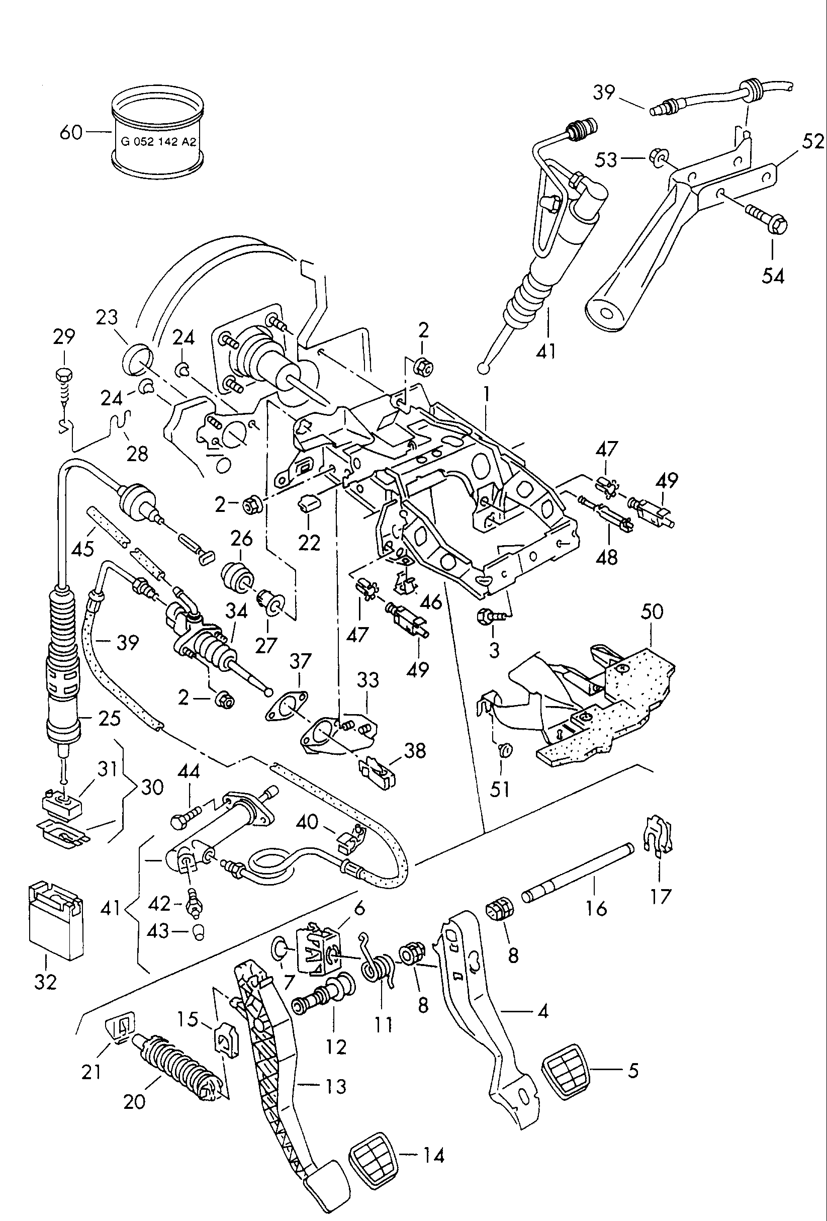 Volkswagen Golf (1997 - 1998) - Brake and clutch pedals cluster