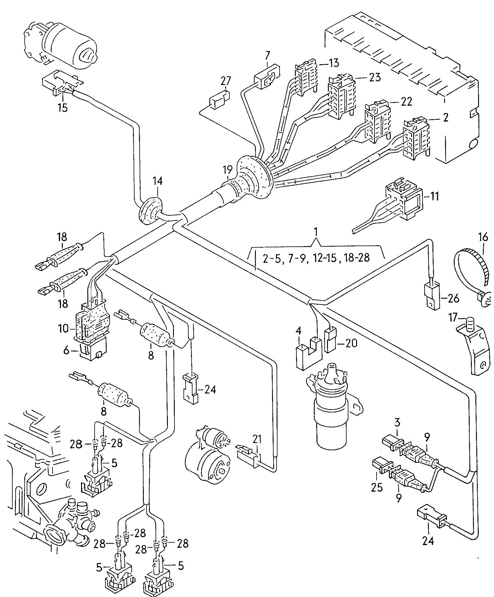 Wiring set for battery and 3-phase alternator. Earth line