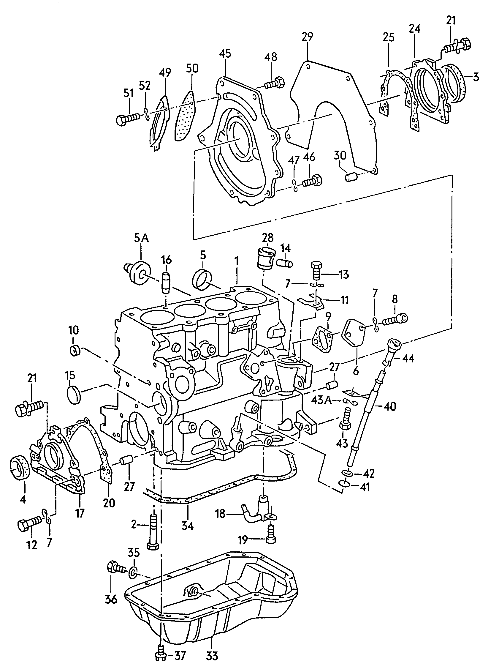 Cylinder block with pistons. oil sump