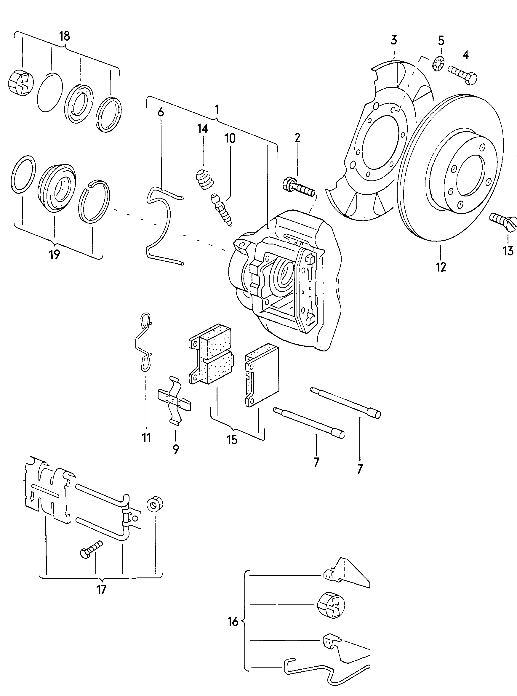 Volkswagen Golf (1982 - 1984) - Disc brake with floating caliper. Brake disc