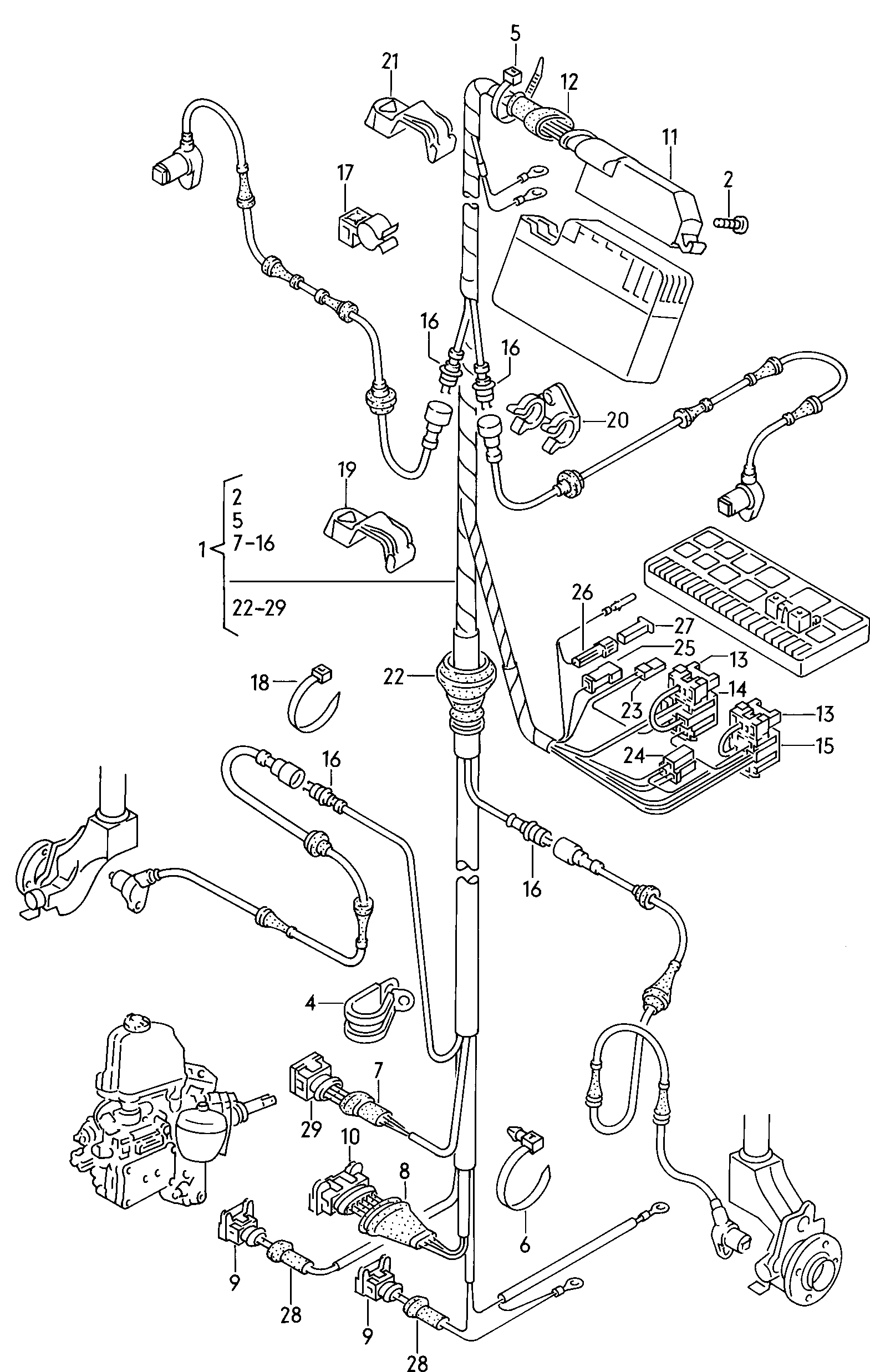 Wiring set for battery and 3-phase alternator. Earth line