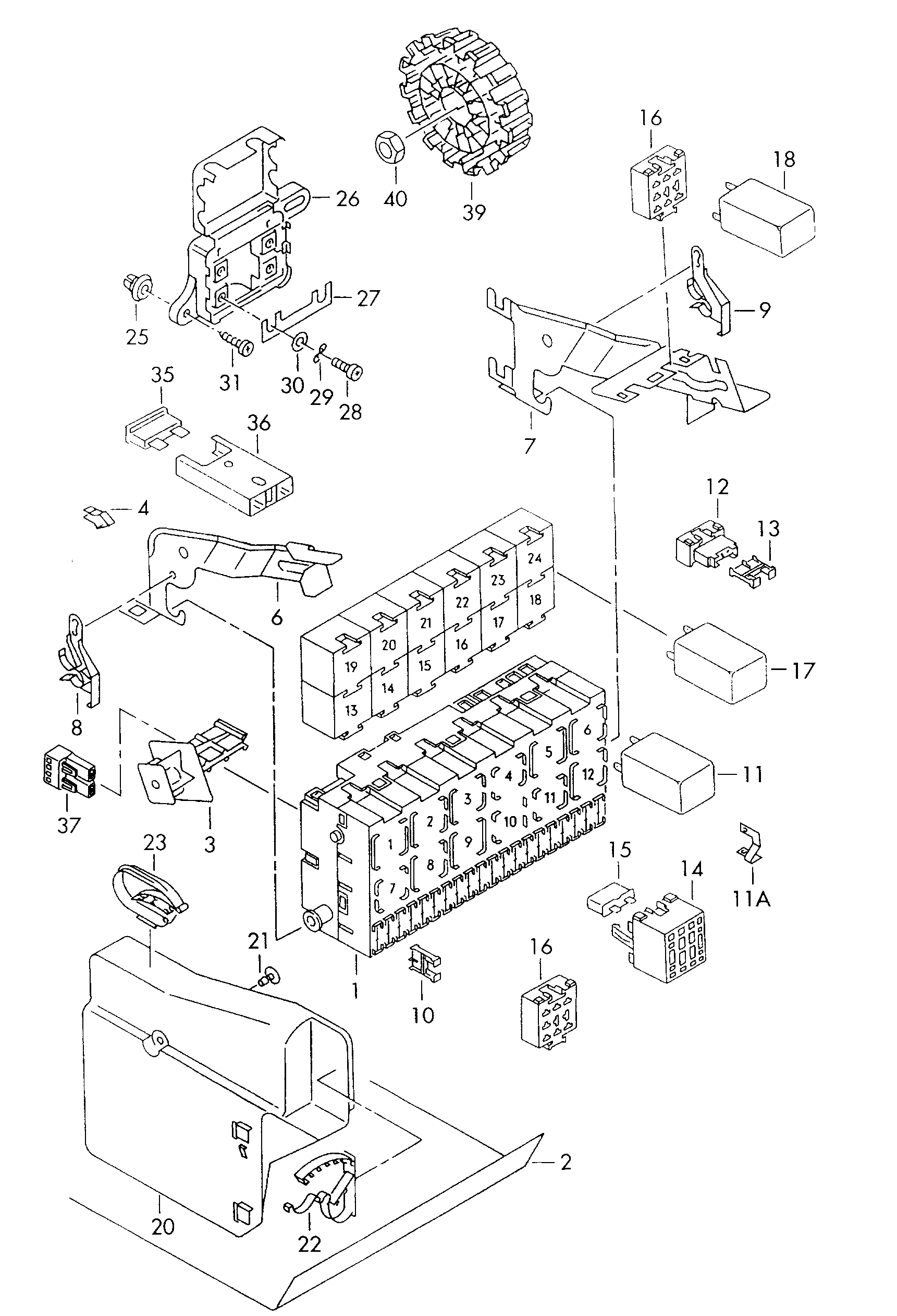 Volkswagen Golf Cabriolet (1994 - 1998) - Relay. central electrics. Fuse socket