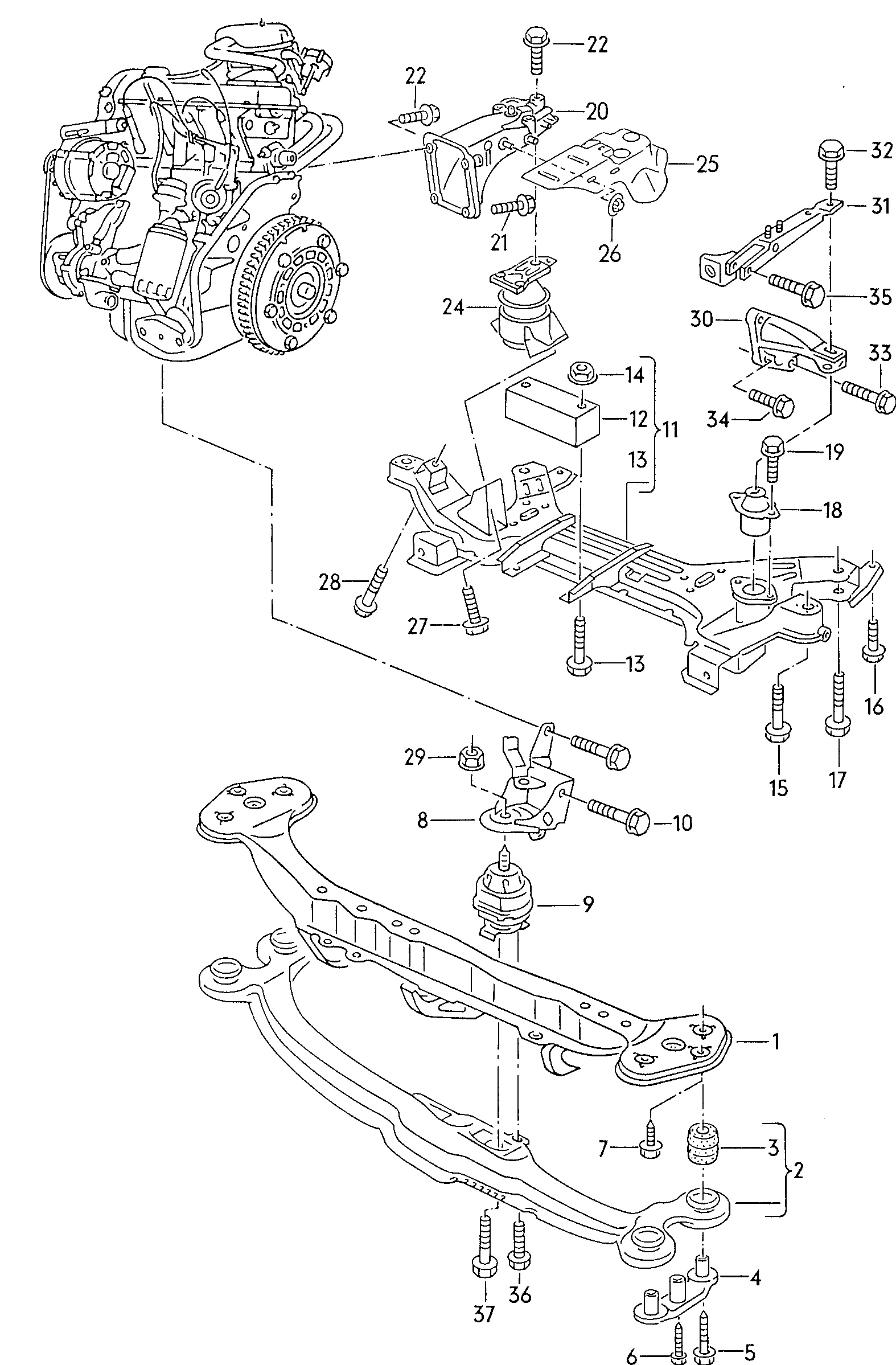 Securing parts for engine