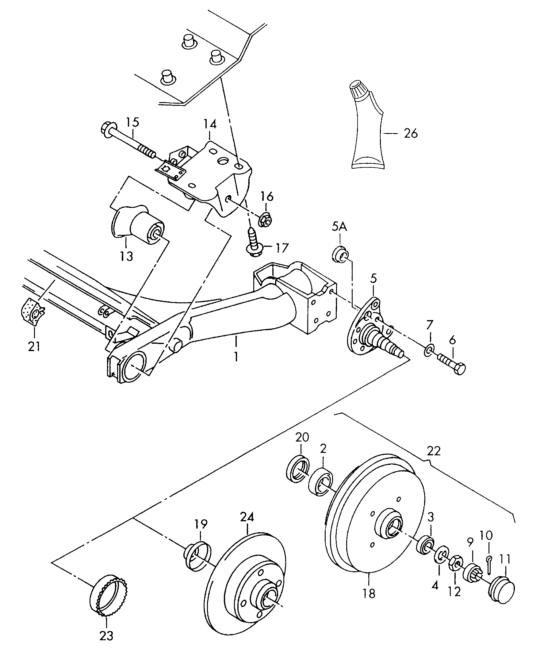 Volkswagen Golf (1997 - 1998) - Rear axle beam with attachment parts