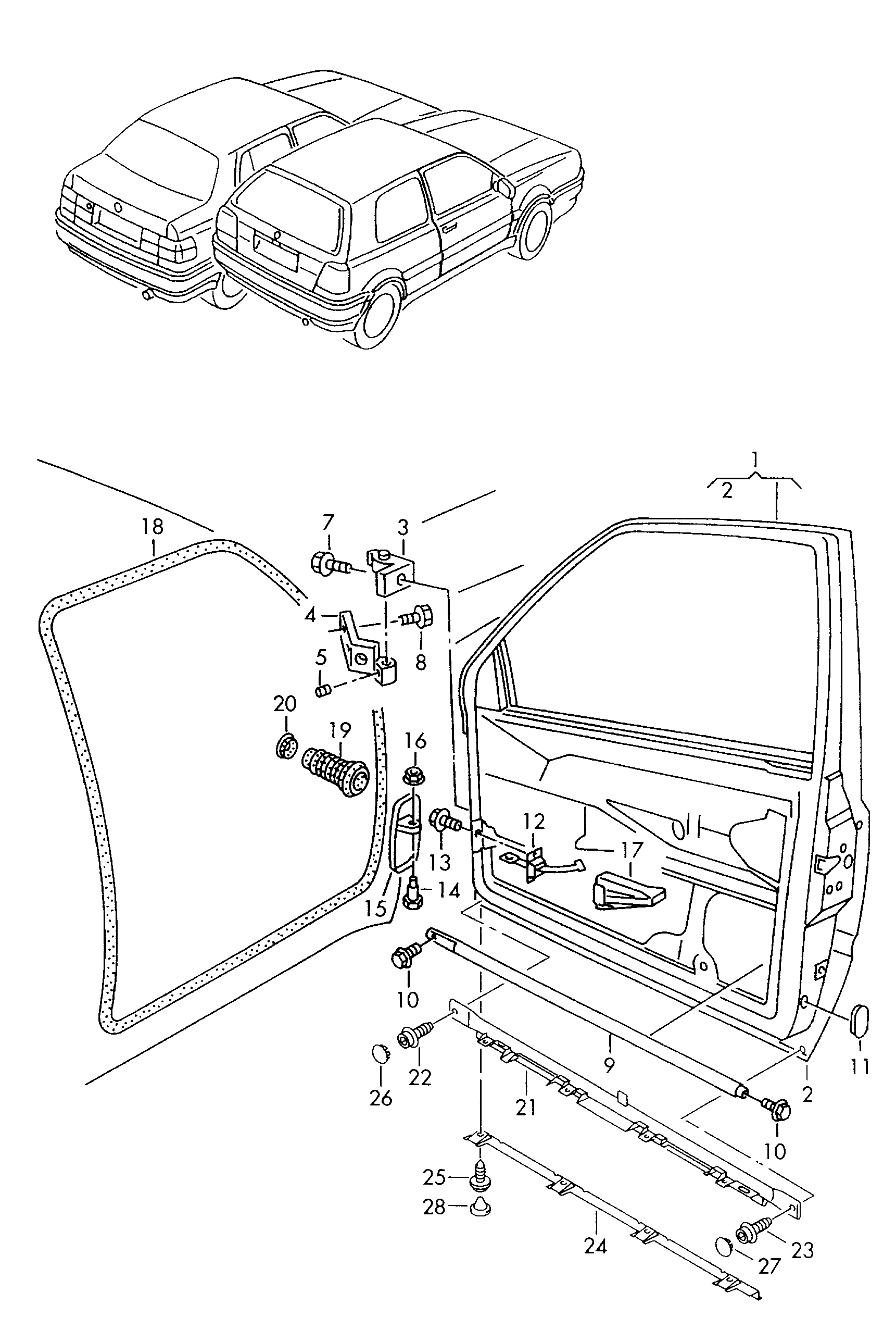 Volkswagen Golf (1997 - 1998) - Door hinge. doors. Door catch. Door seal