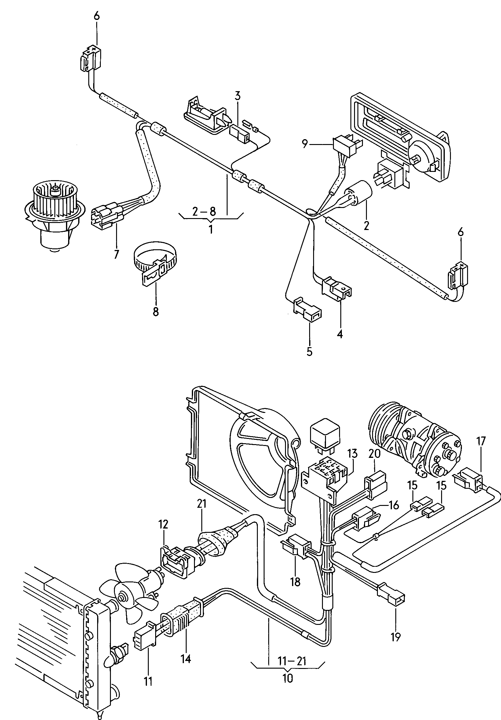 Wiring set for battery and 3-phase alternator. Earth line