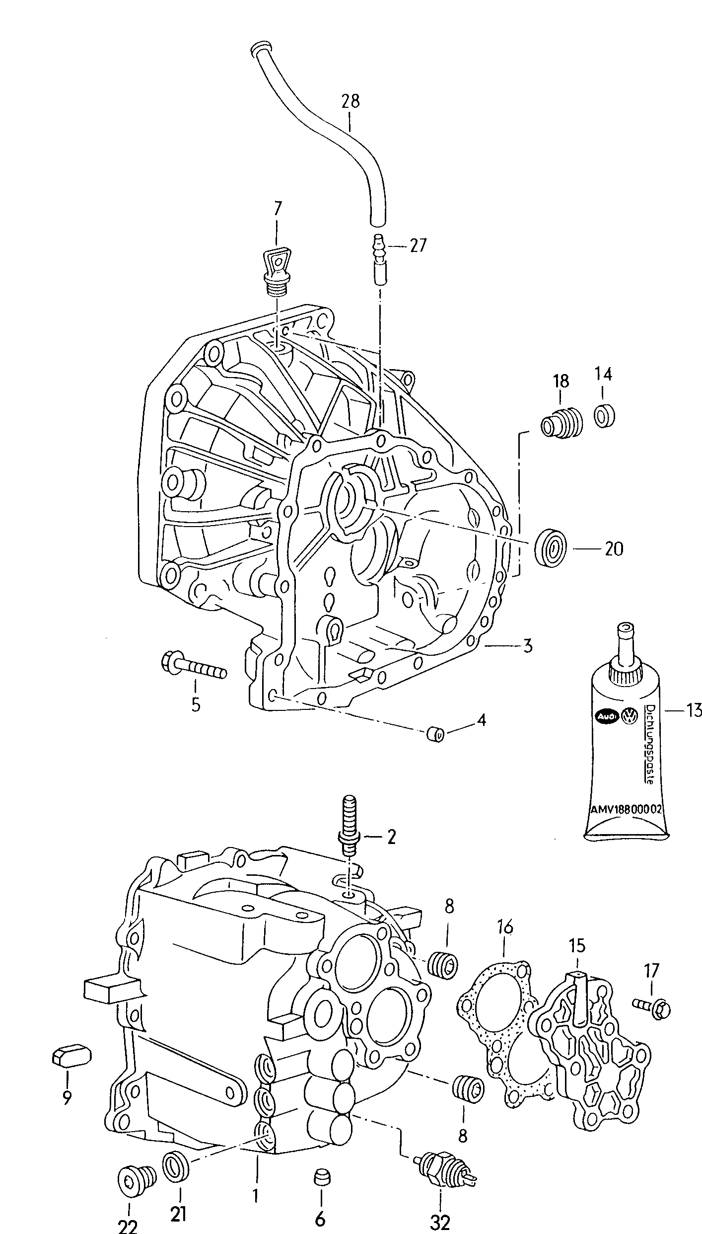 Volkswagen Golf (1996) - Mounting parts for engine and transmission. for 4-speed automatic gearbox