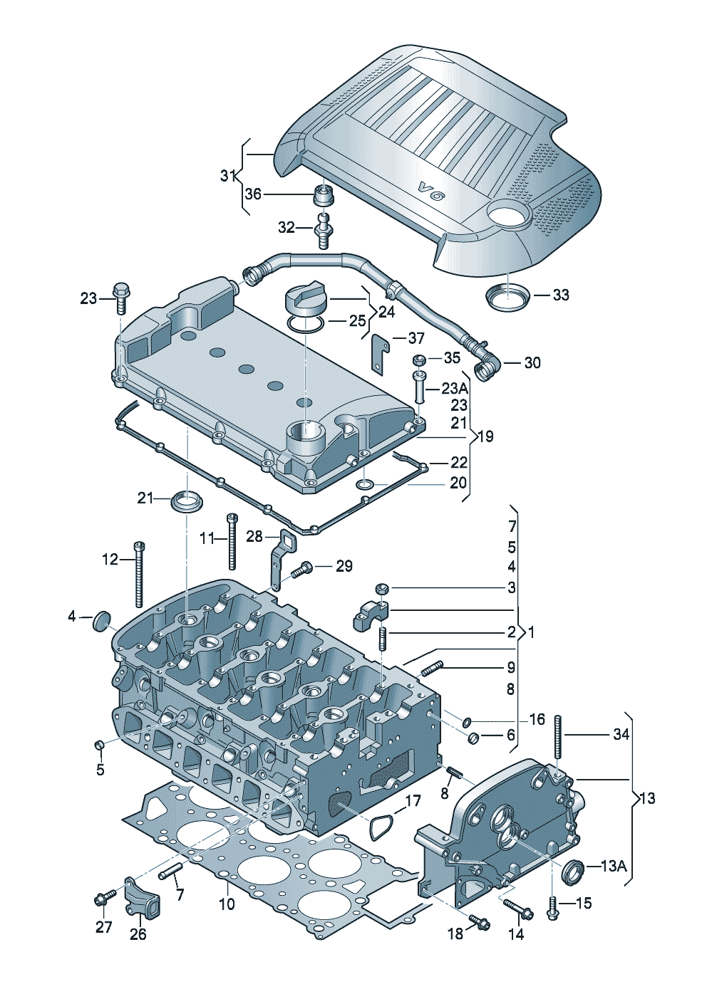 Volkswagen Golf/Golf R32 (2003 - 2006) - Cylinder block with pistons. oil sump