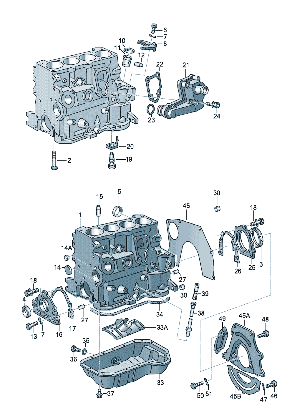 Volkswagen Golf (1997 - 1998) - Cylinder block with pistons. oil sump