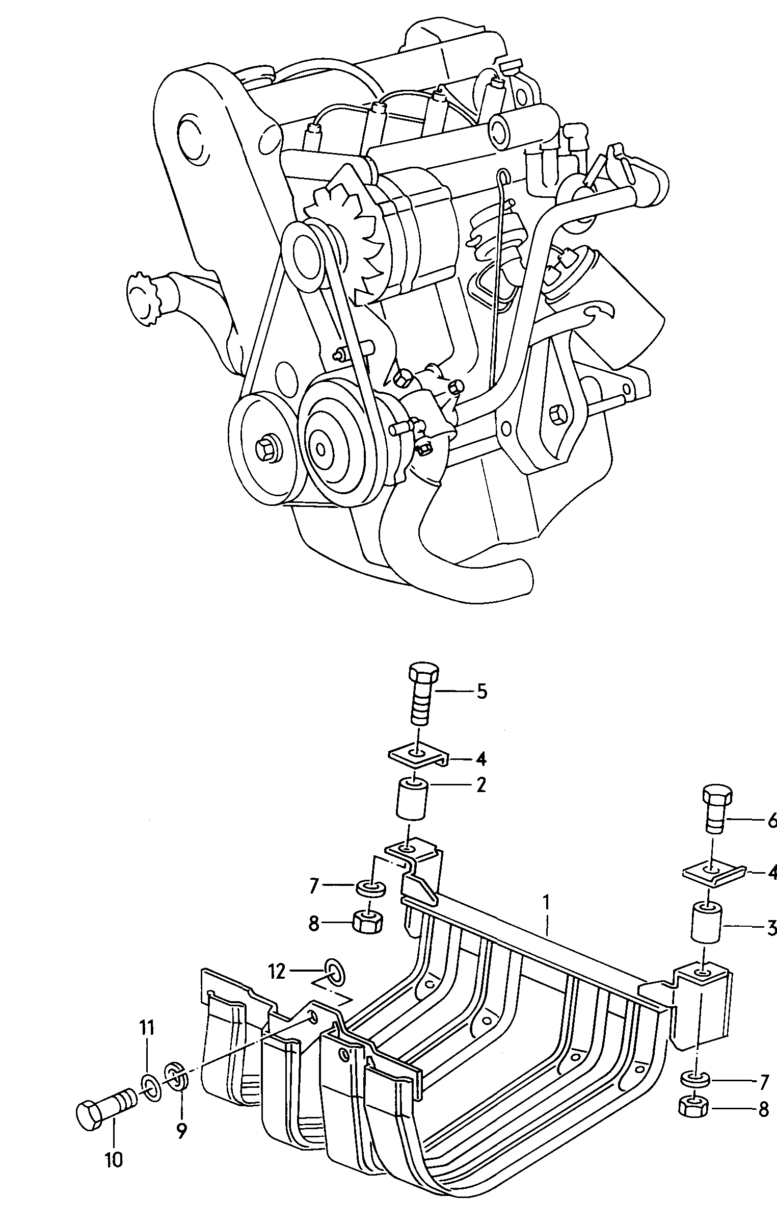 Cylinder block with pistons. oil sump