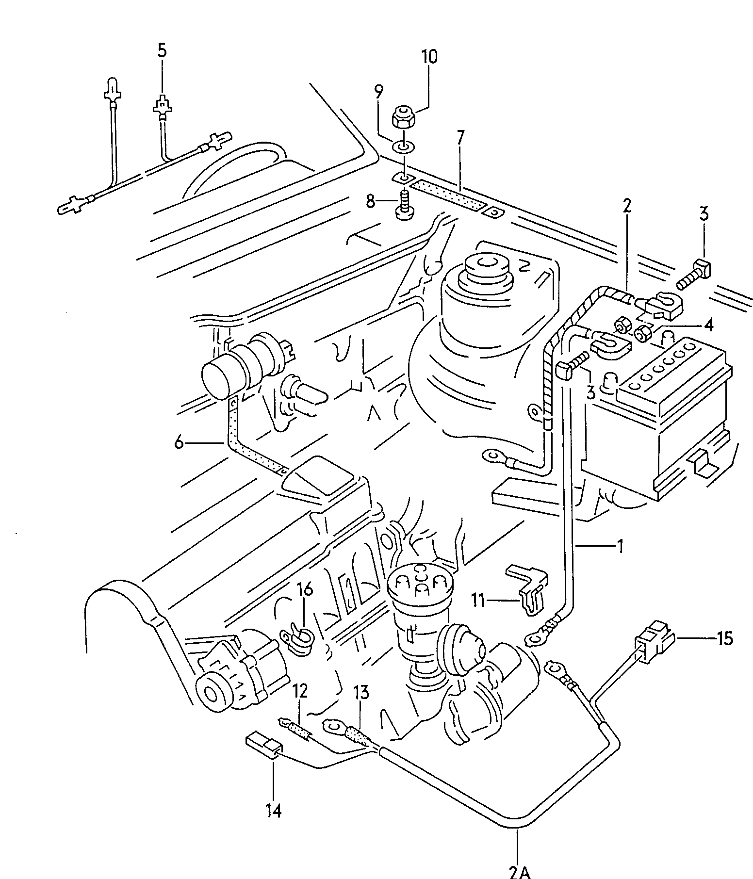 Wiring set for battery and 3-phase alternator. Earth line