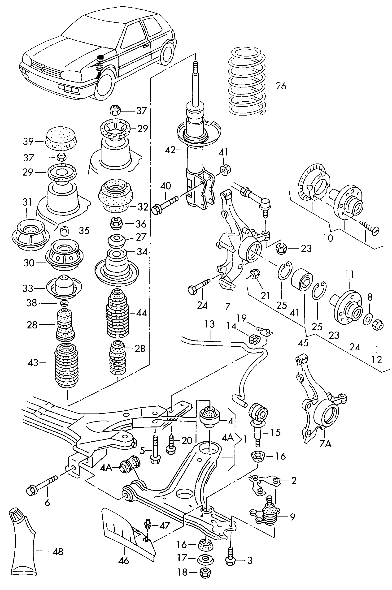 Volkswagen Golf (1997 - 1998) - Wishbone. Wheel bearing housing. suspension