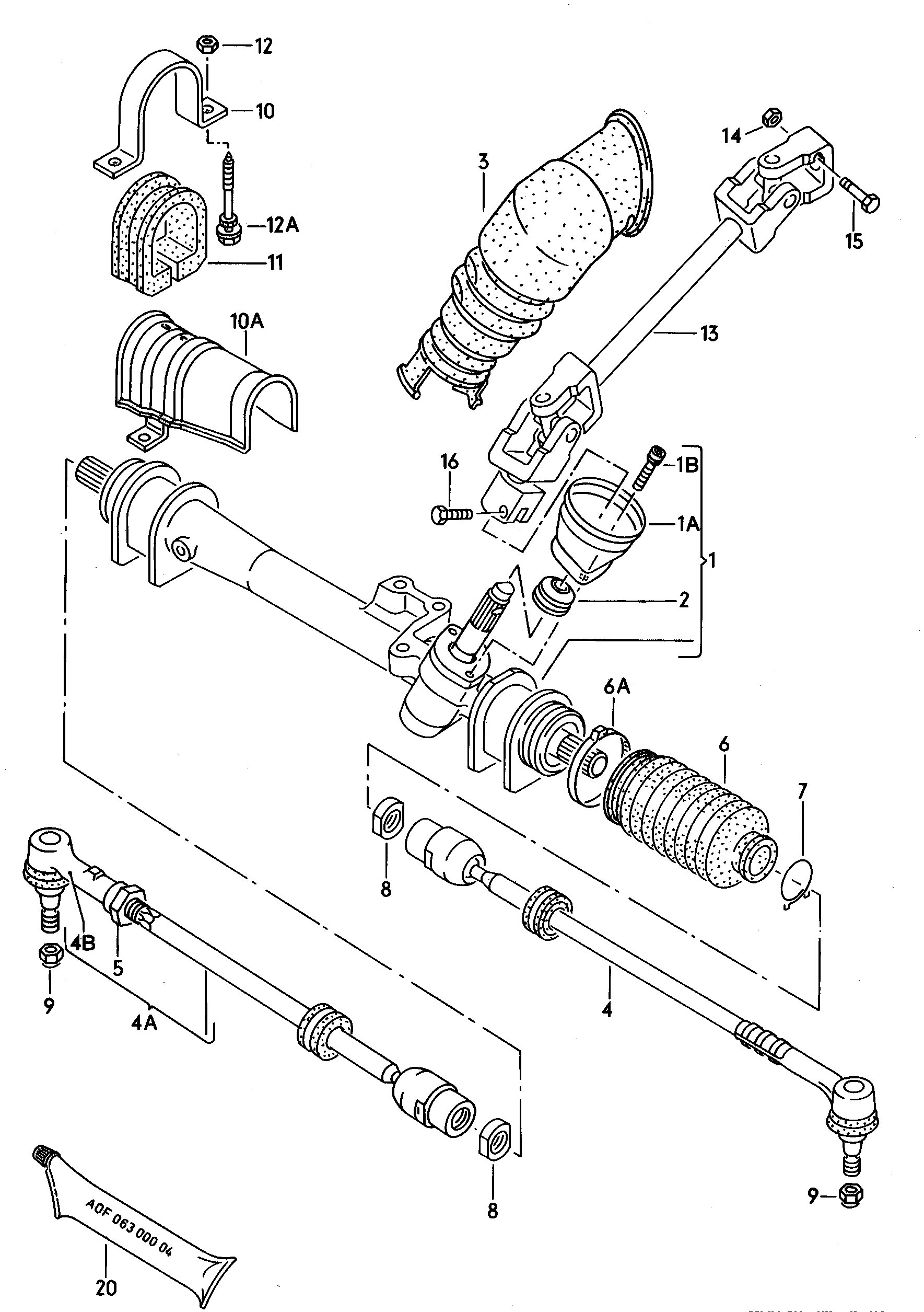 Track rod. Steering gear. for models without power steering
