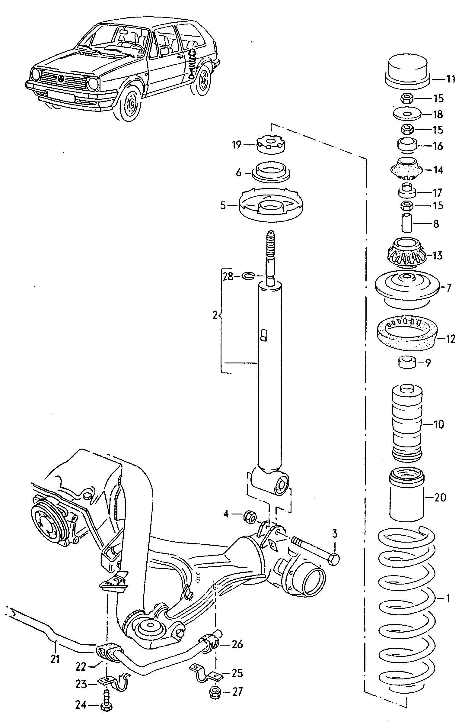Volkswagen Golf/Var.-syn./Rall./Coun. (1986 - 1991) - Anti-roll bar. suspension