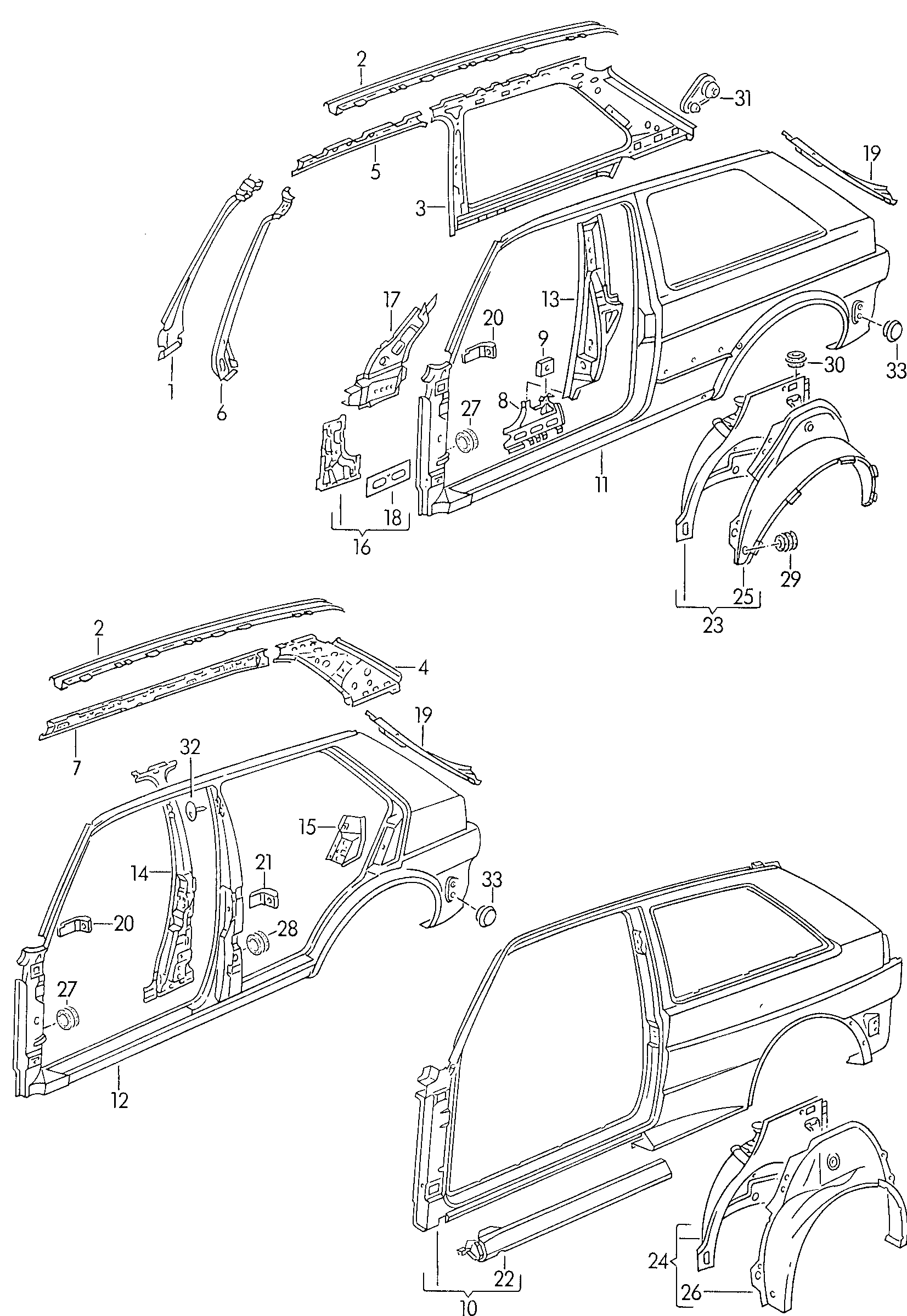 Volkswagen Golf/Var.-syn./Rall./Coun. (1986 - 1991) - Side member. Wheel housing