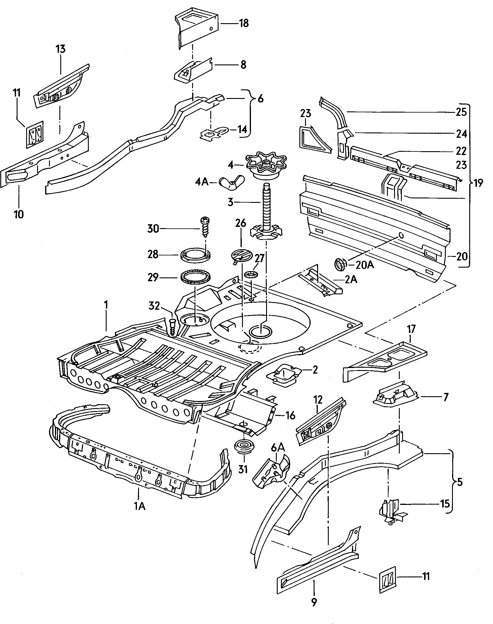 Boot floor plate. Rear cross panel