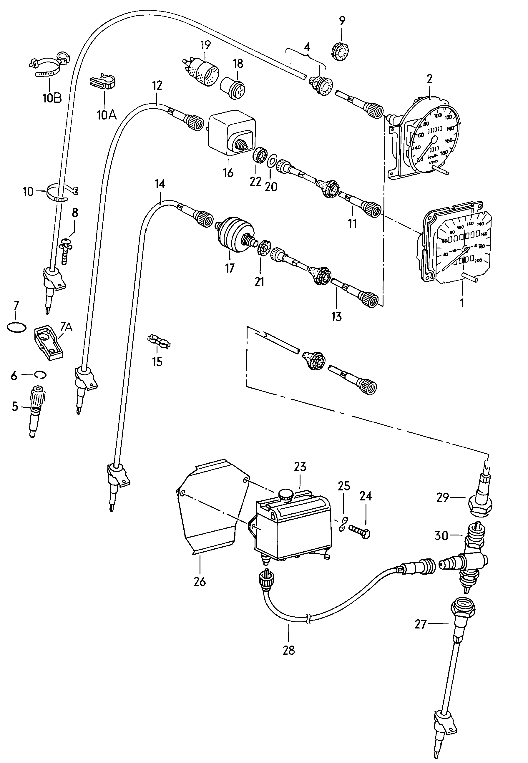Volkswagen Golf (1981) - Speedometer drive cable. speedometer. trip recorder. catalyst and speed control