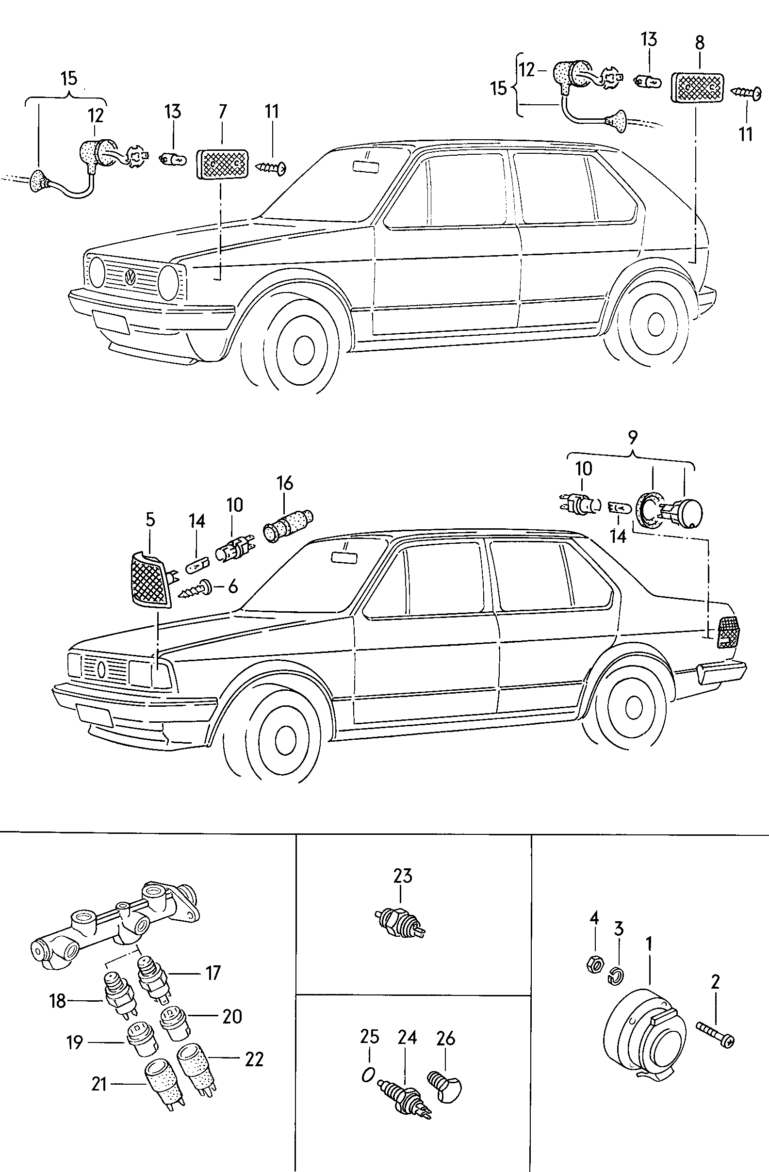 Volkswagen Golf (1981) - Brake, turn signal and taillights