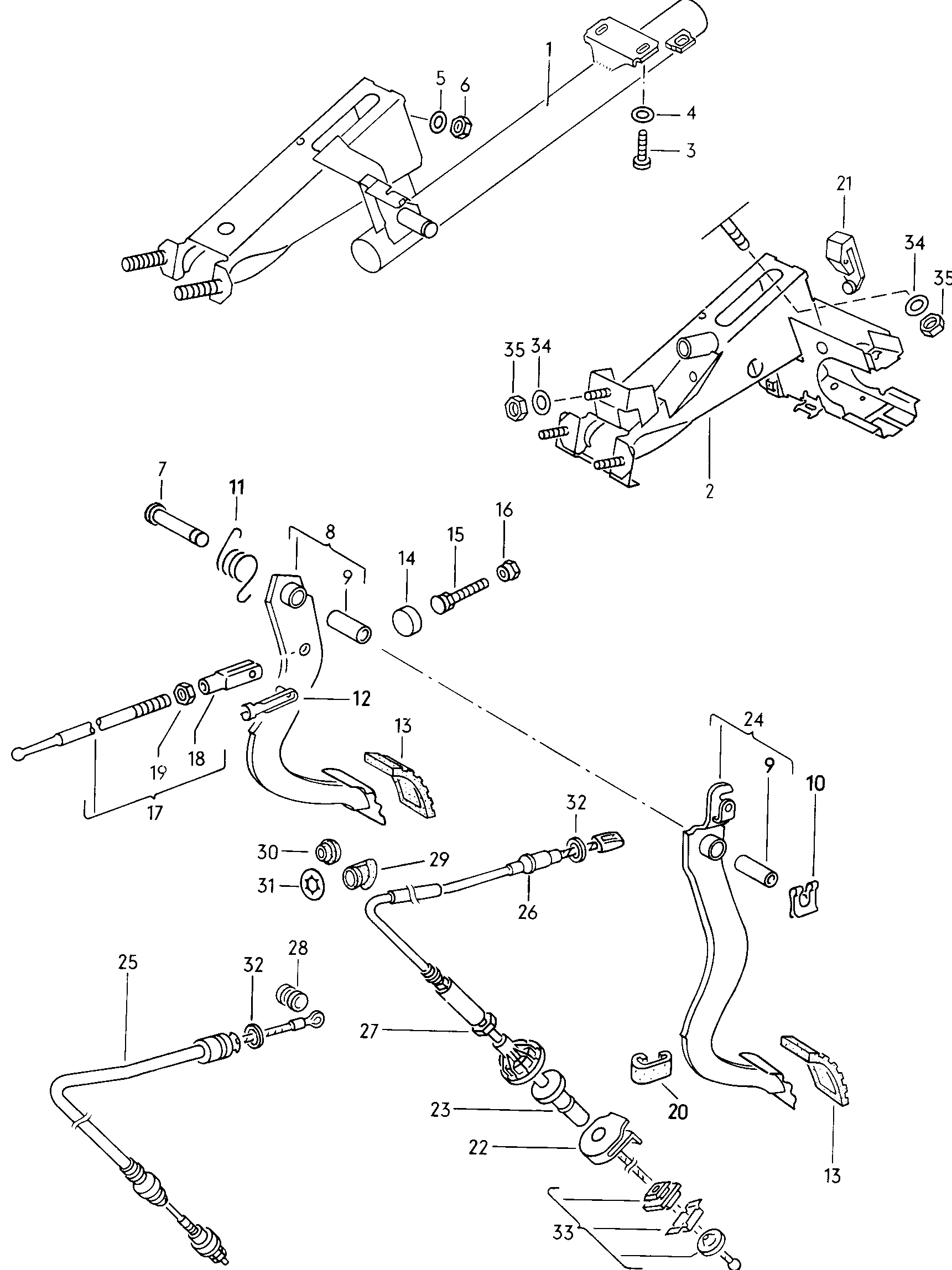 Volkswagen Golf (1979 - 1980) - For manual gearbox. brake, clutch pedal cluster, clutch cable