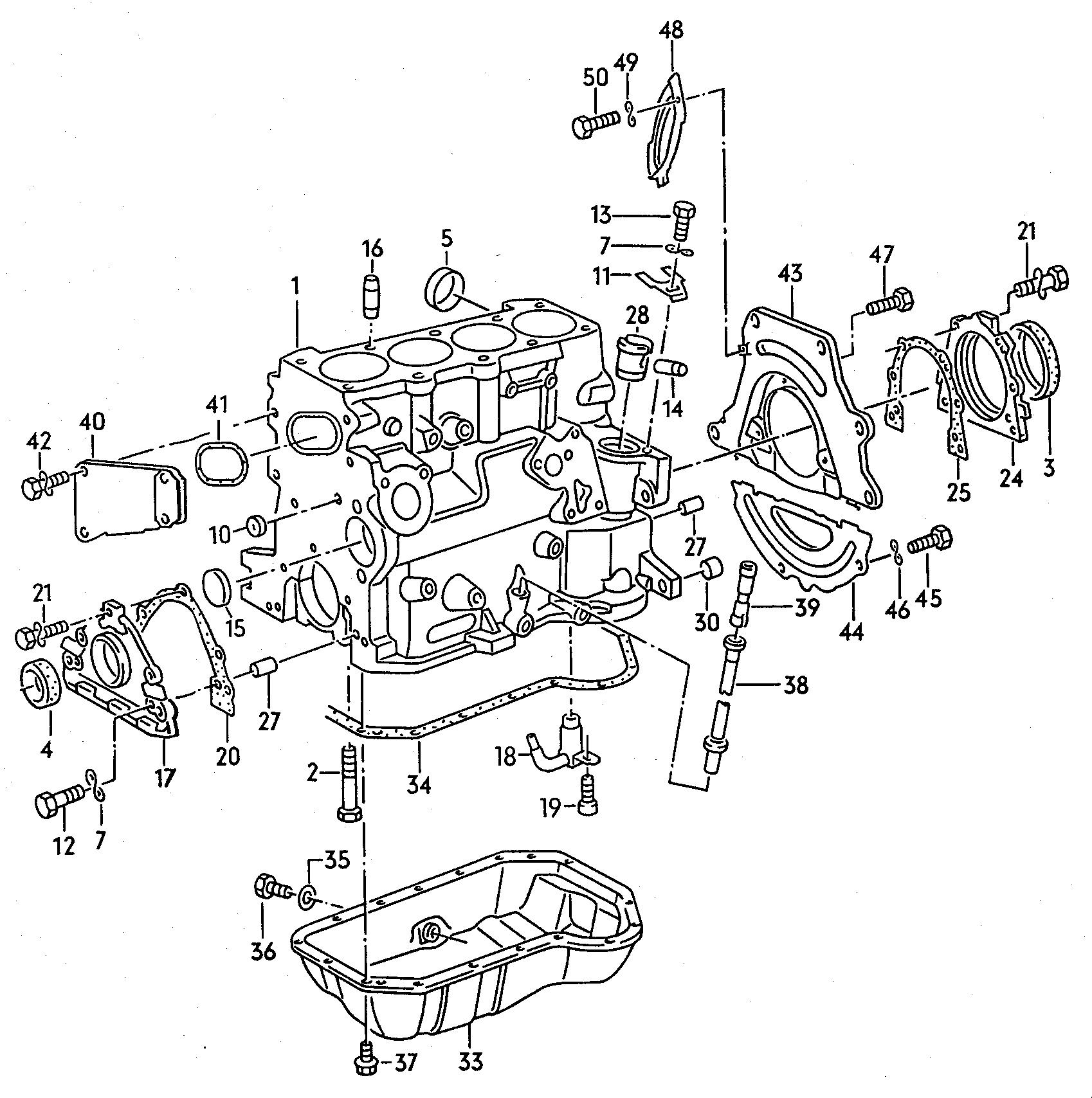 Volkswagen Golf/Var.-syn./Rall./Coun. (1986 - 1991) - Cylinder block with pistons. oil sump