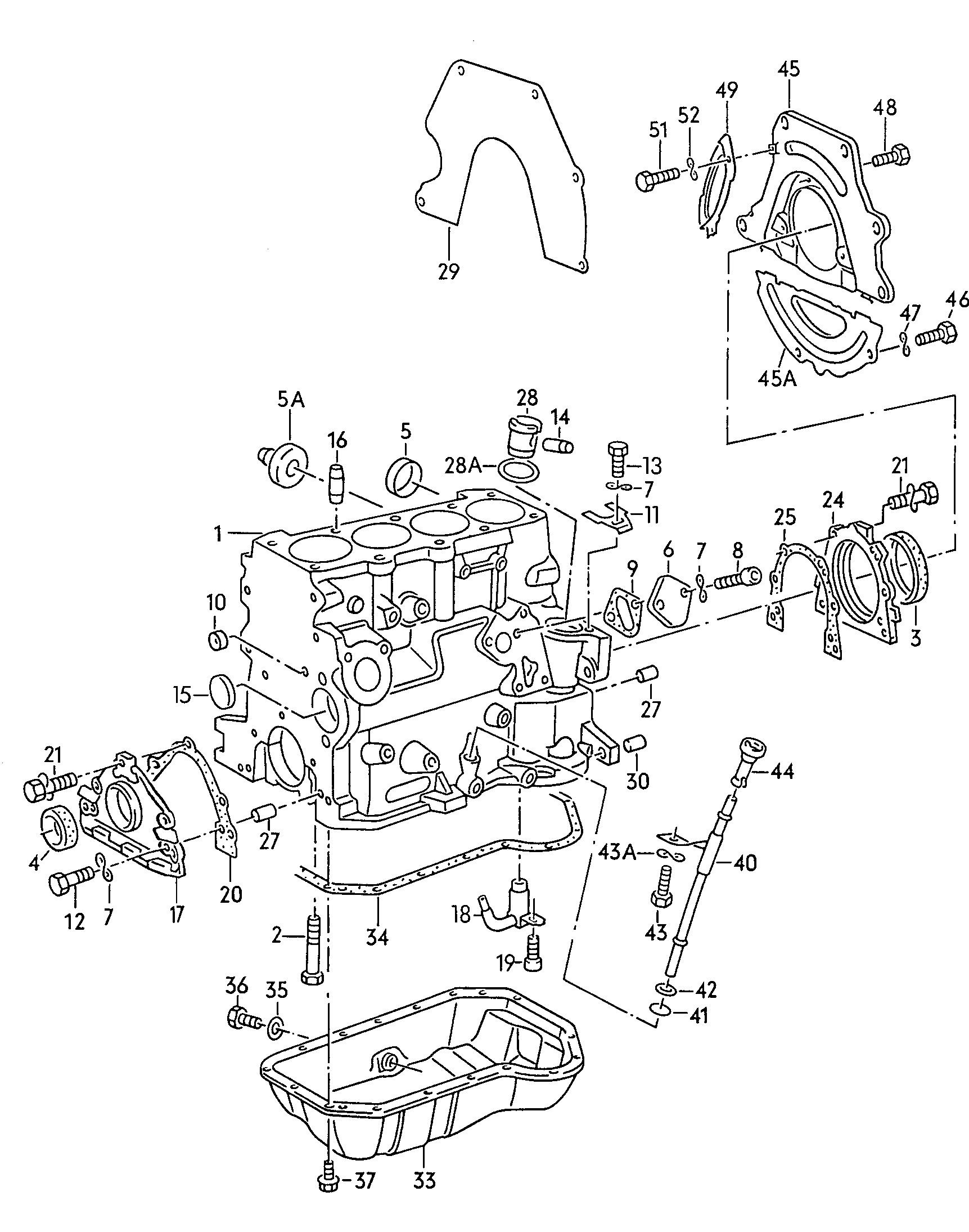 Cylinder block with pistons. oil sump