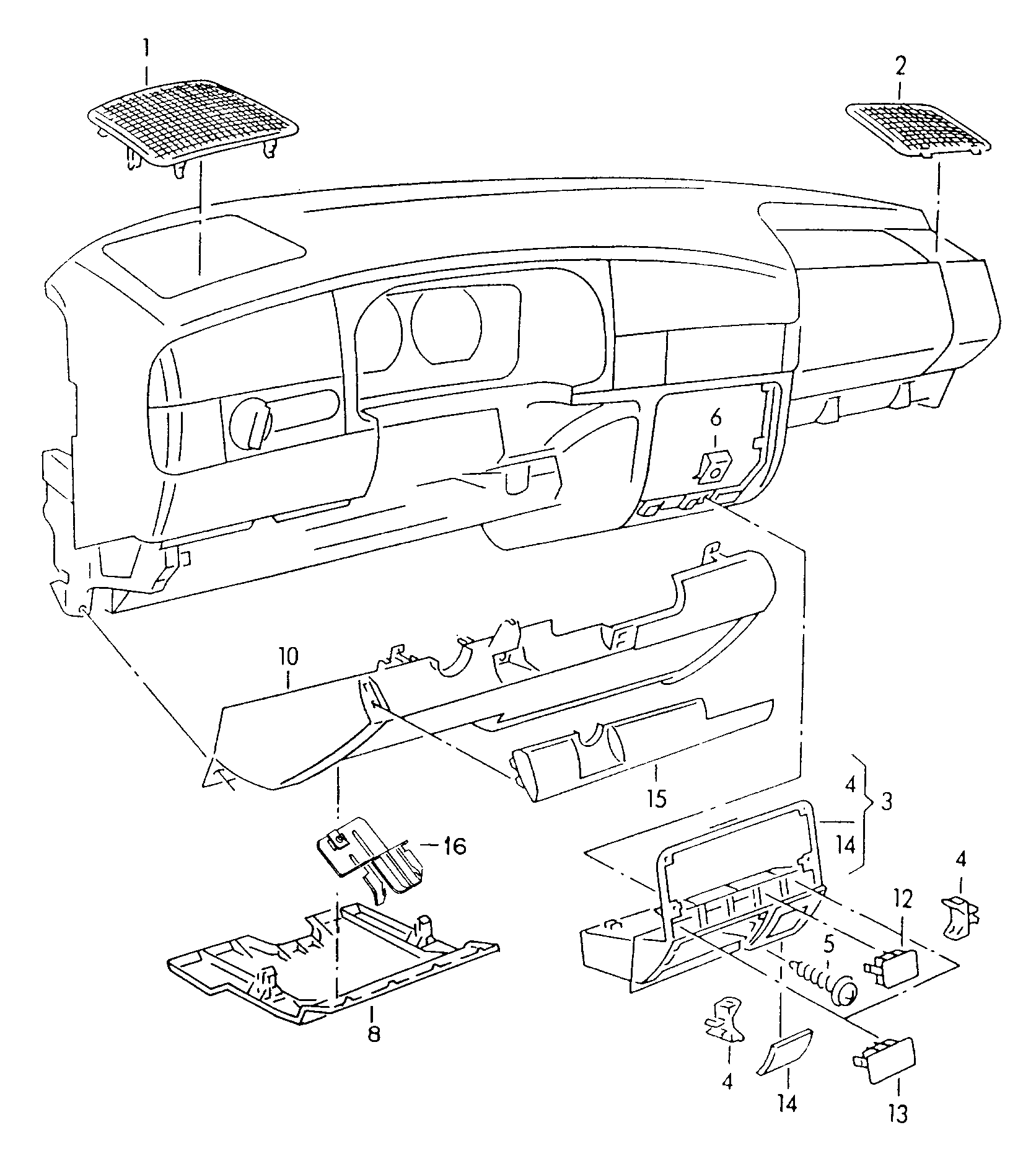 Volkswagen Golf (1993 - 1996) - Dashboard. dashboard fittings