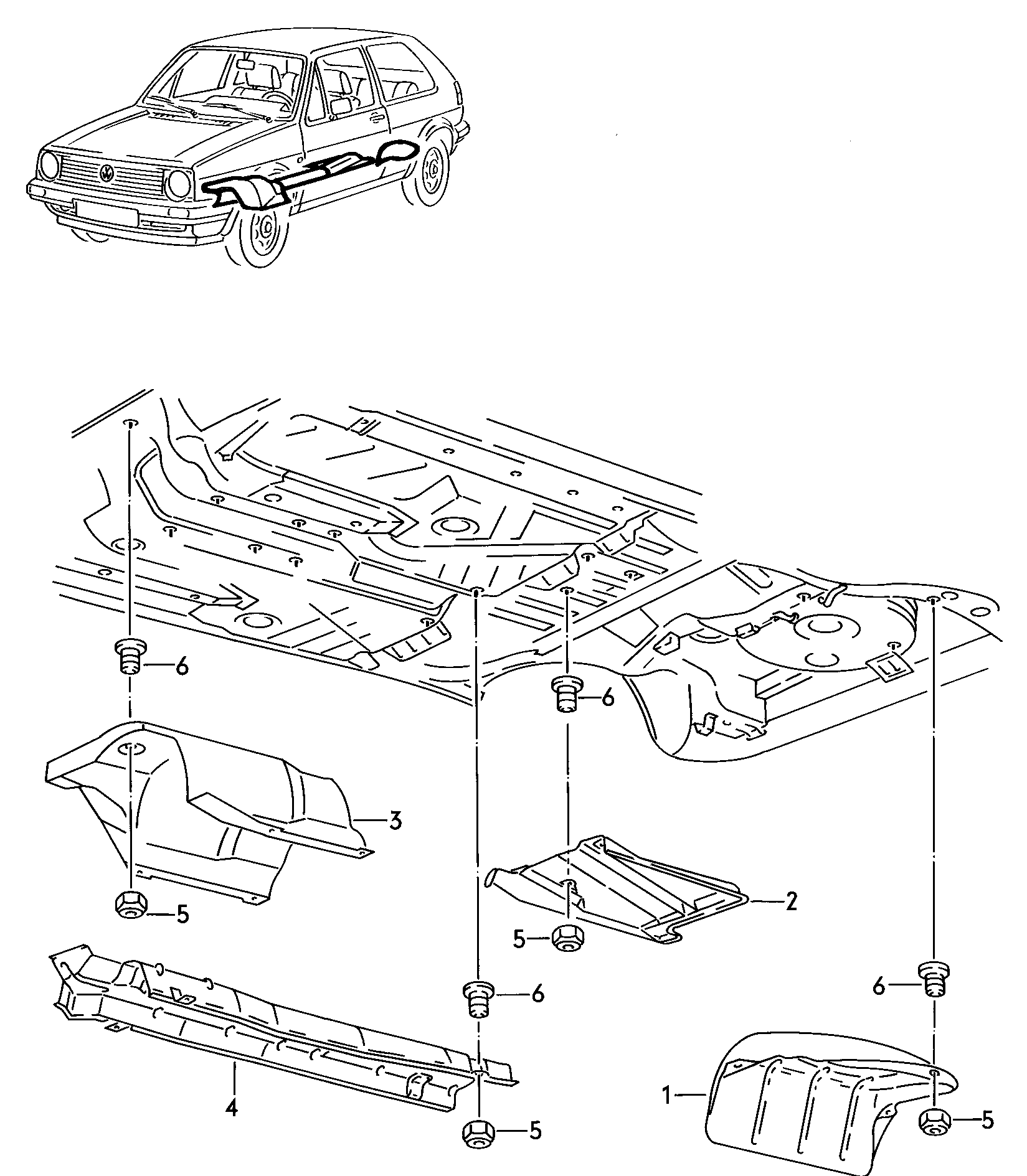 Volkswagen Golf/Var.-syn./Rall./Coun. (1986 - 1991) - Floor assembly