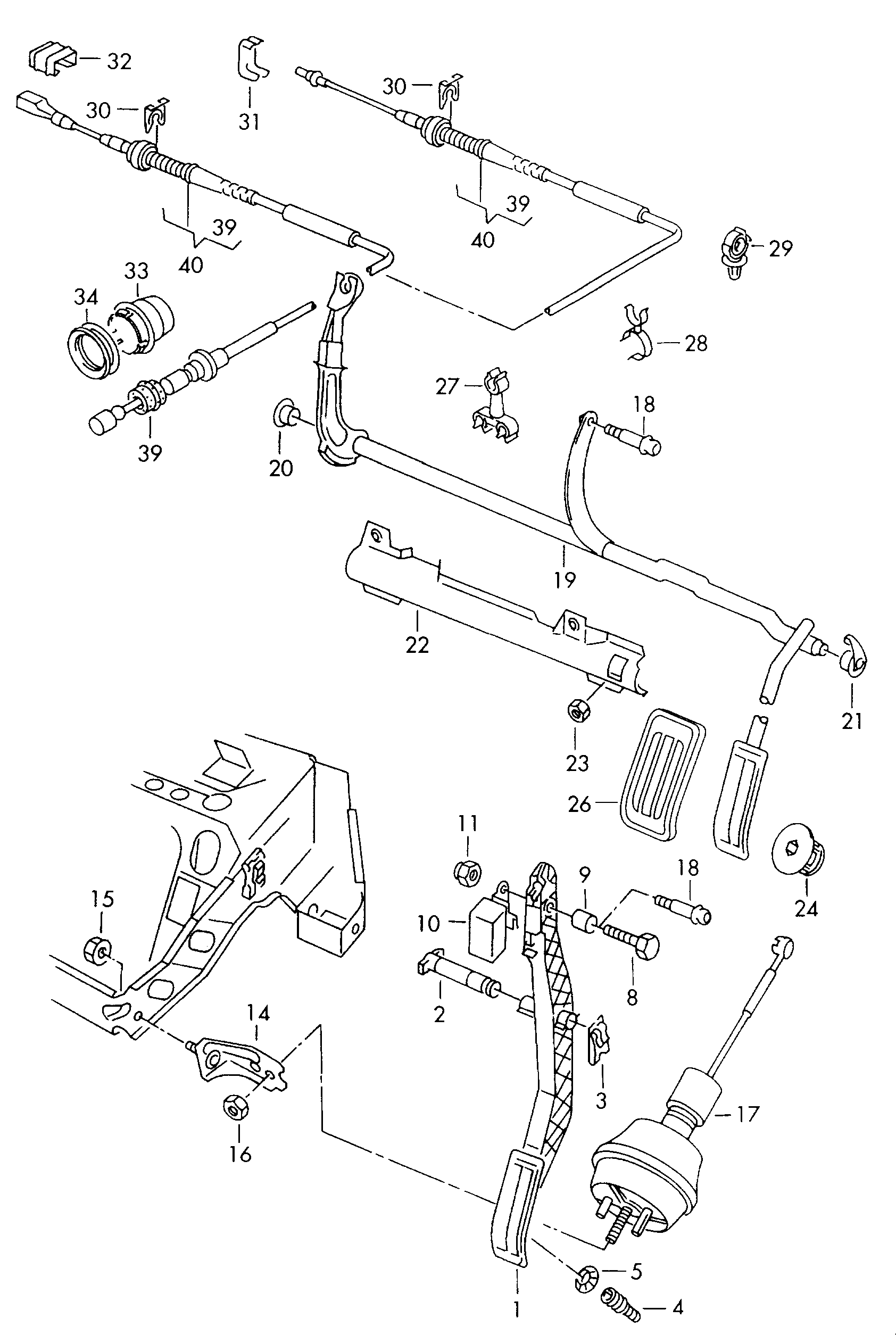 Volkswagen Golf (1997 - 1998) - Brake and clutch pedals cluster