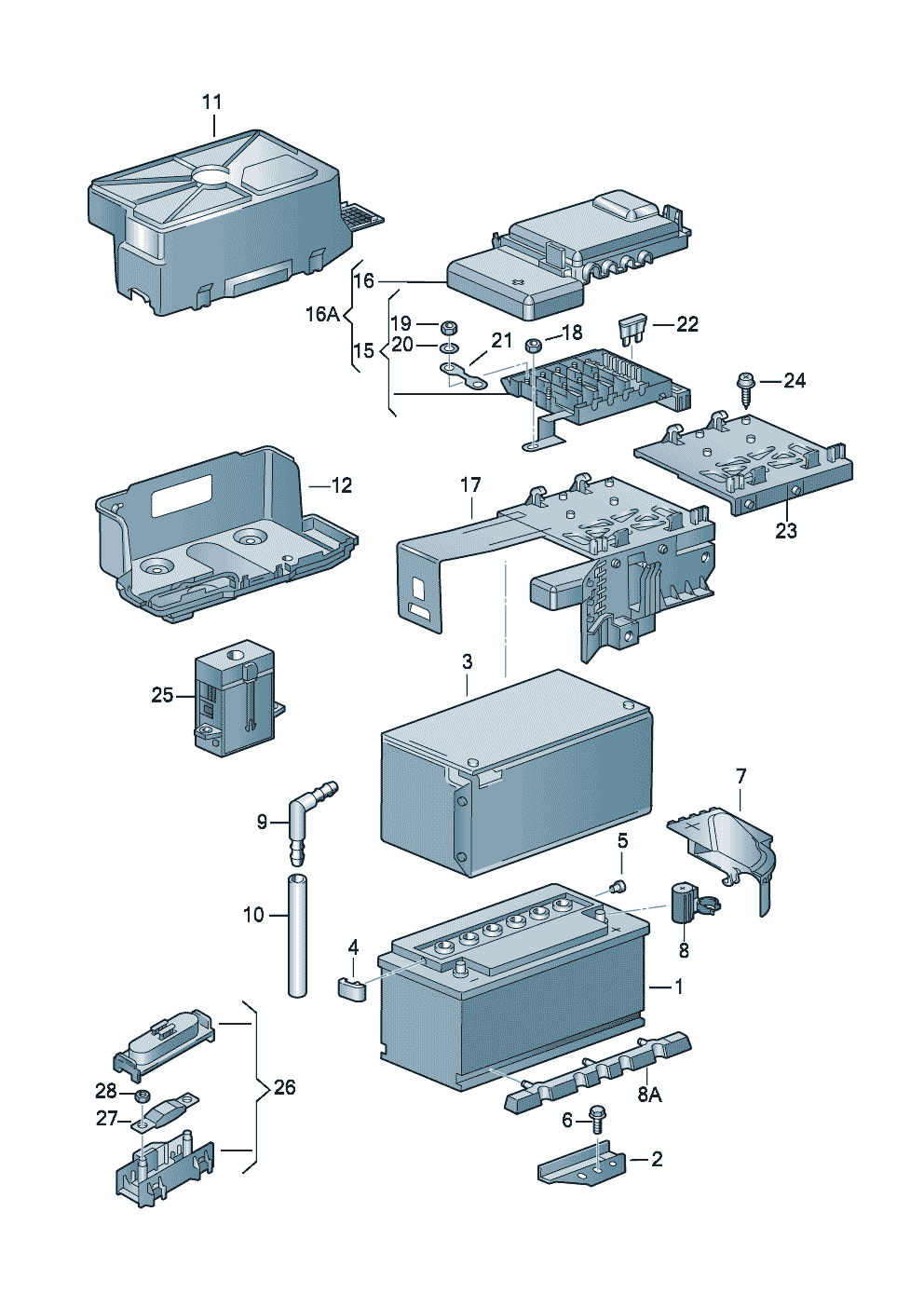 Volkswagen Golf (1997 - 1998) - Battery mounting. Battery