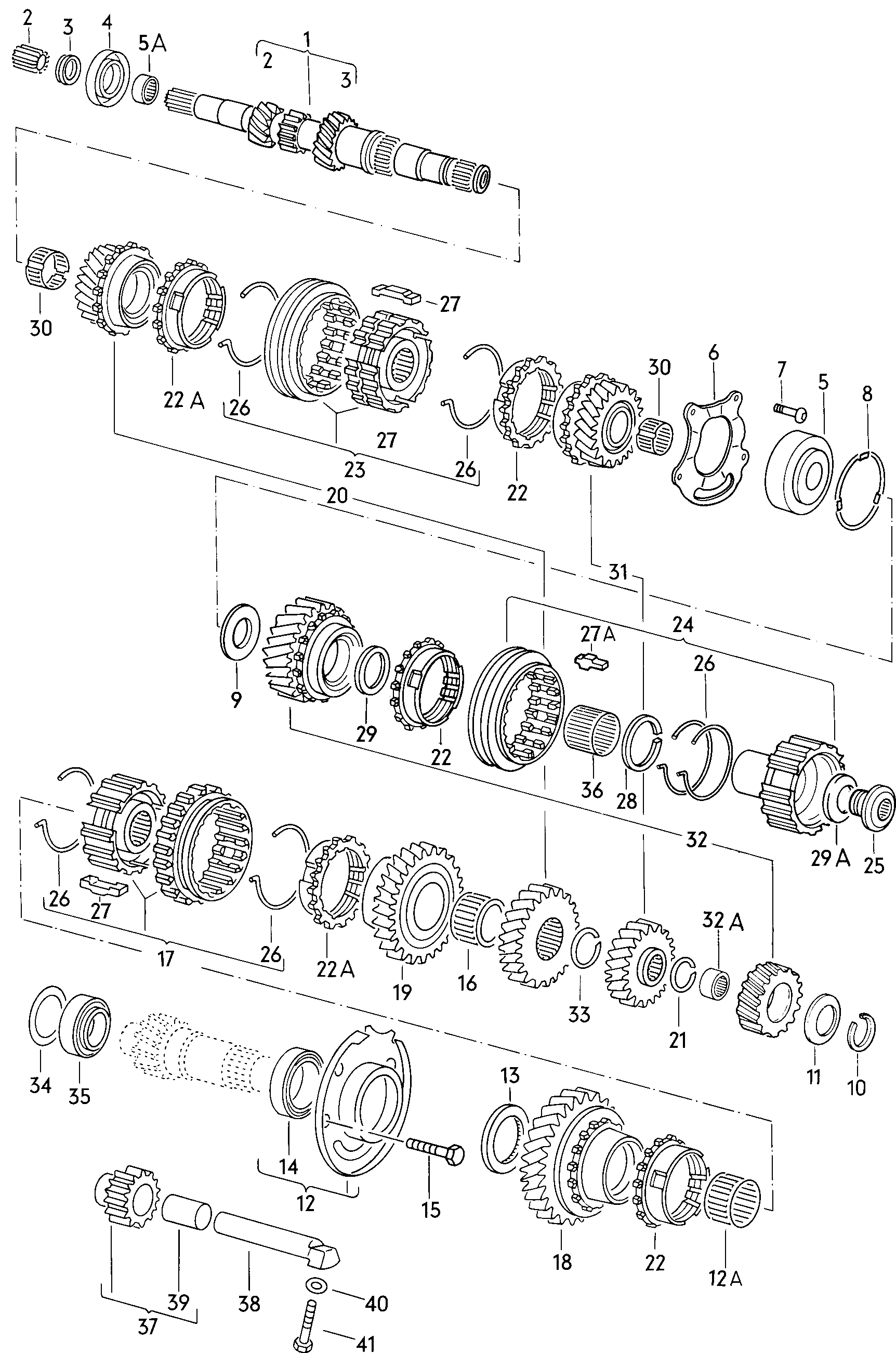 Volkswagen Golf (1979 - 1980) - For 4-speed manual gearbox. gears and shafts