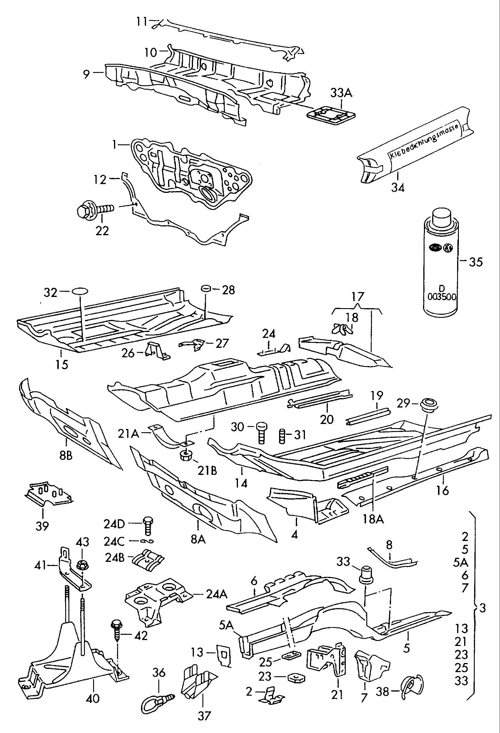 Volkswagen Golf (1997 - 1998) - Floor assembly. Side member