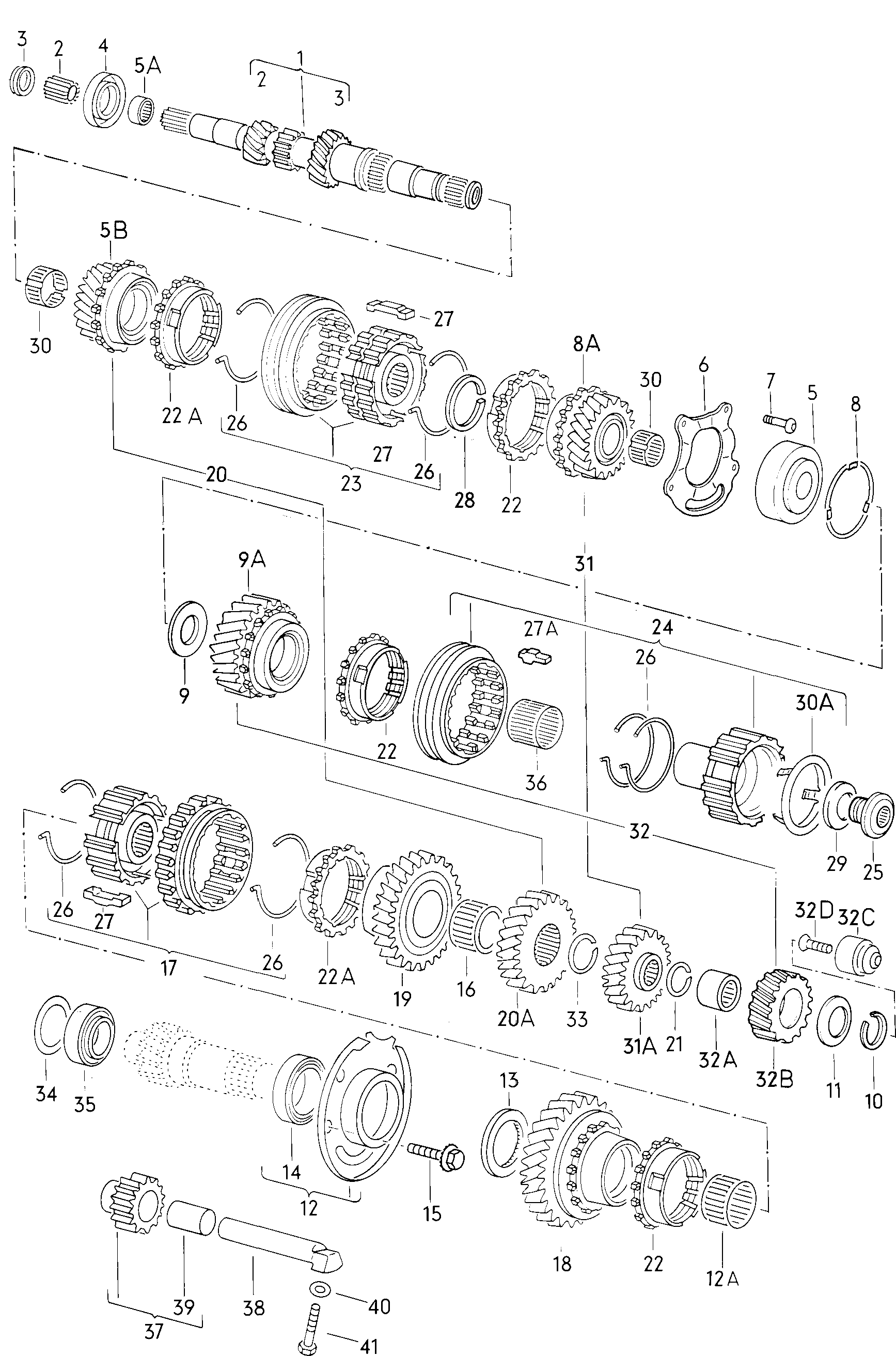 Volkswagen Golf (1982 - 1984) - For 4-speed manual gearbox. gears and shafts
