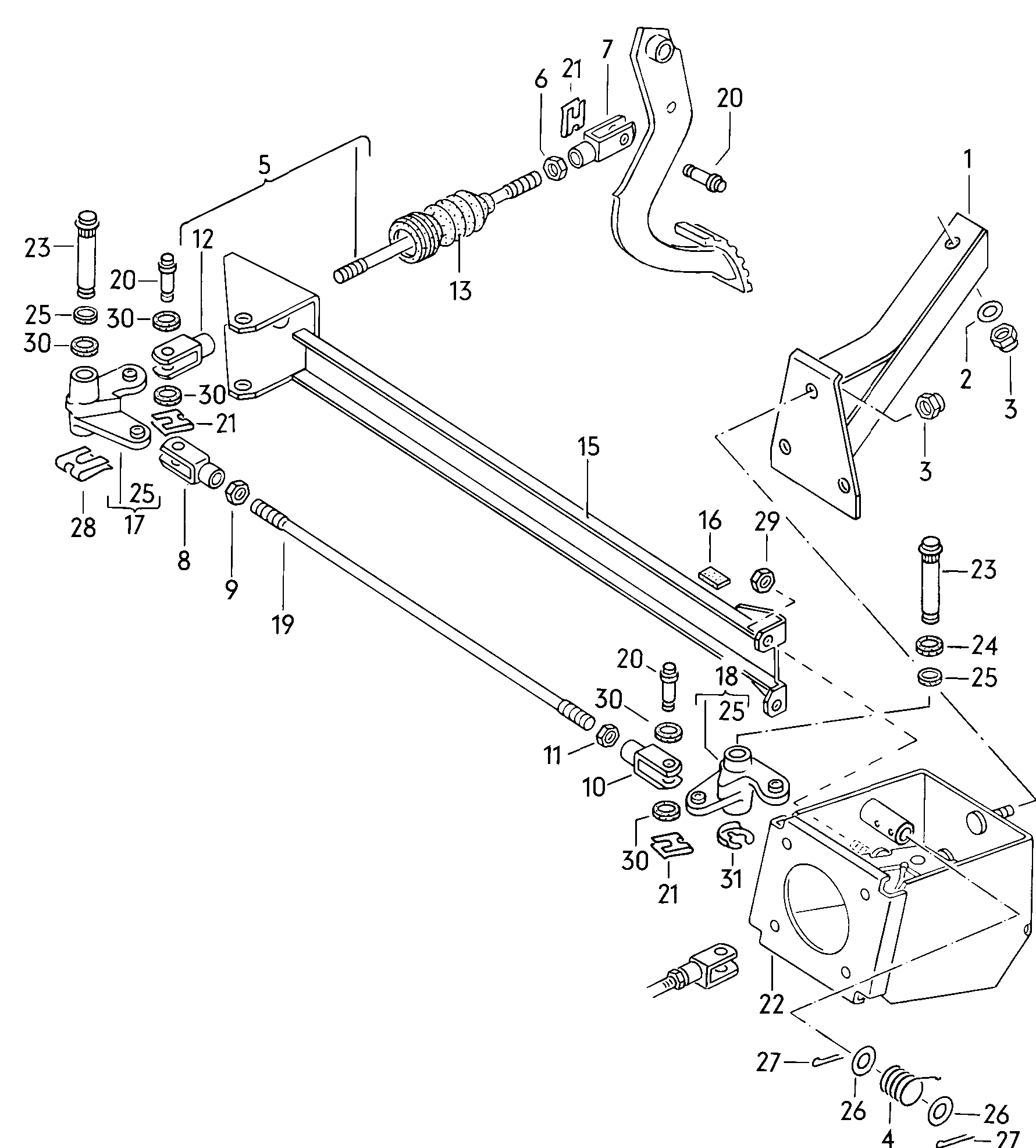 Volkswagen Golf (1981) - Brake, clutch pedal cluster, clutch cable