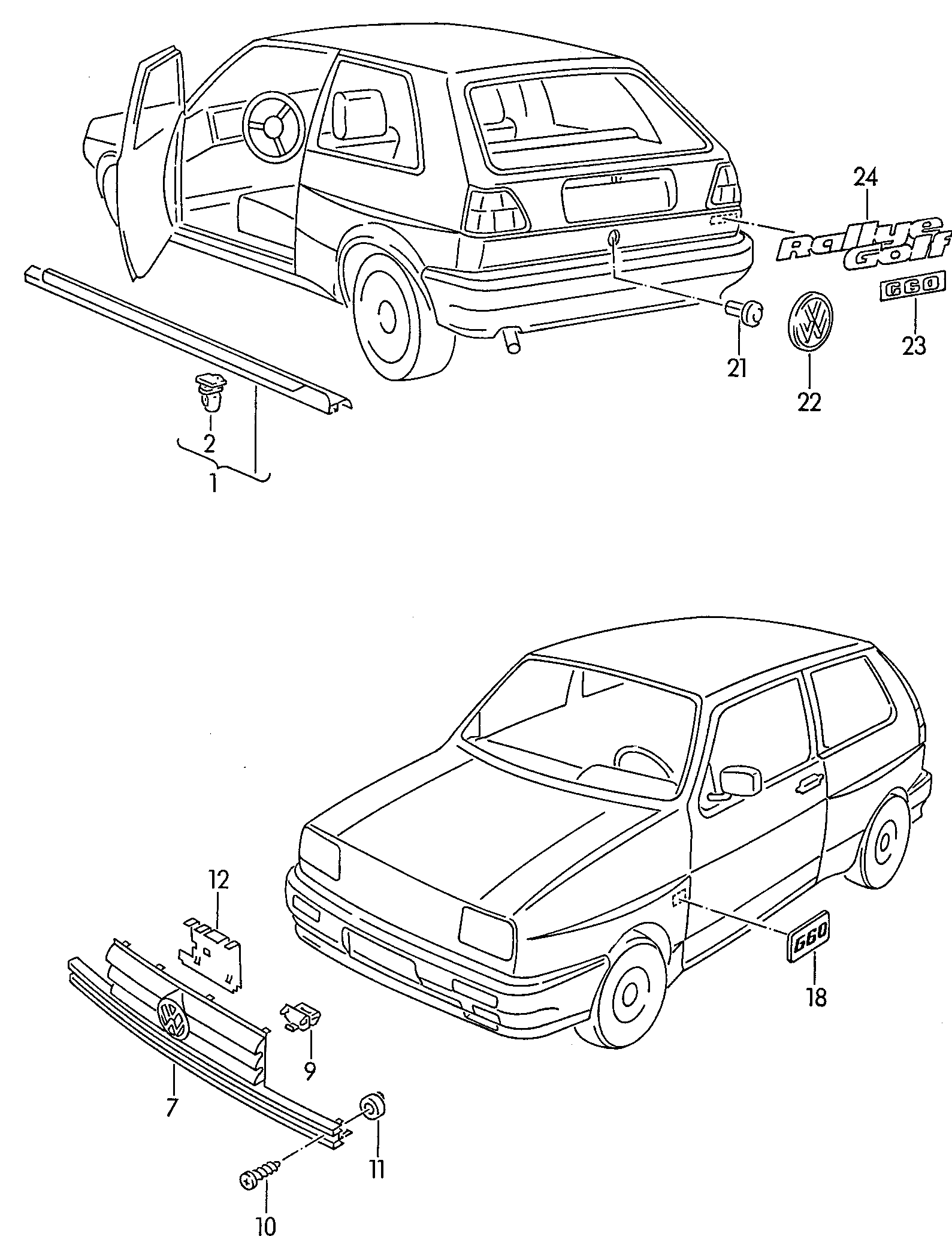 Volkswagen Golf/Var.-syn./Rall./Coun. (1986 - 1991) - Moldings. Protective strips