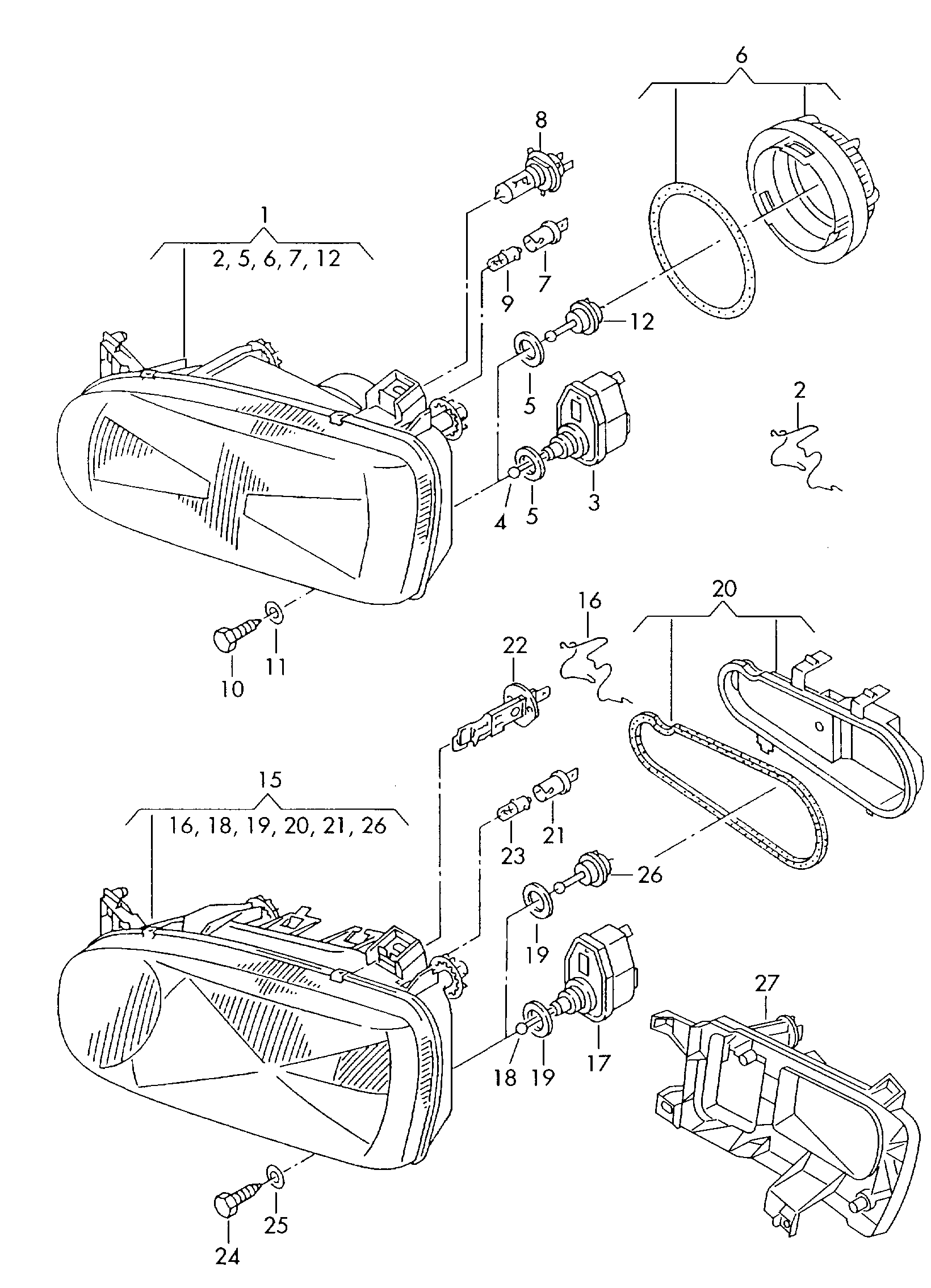 Volkswagen Golf Cabriolet (1994 - 1998) - Halogen twin headlights