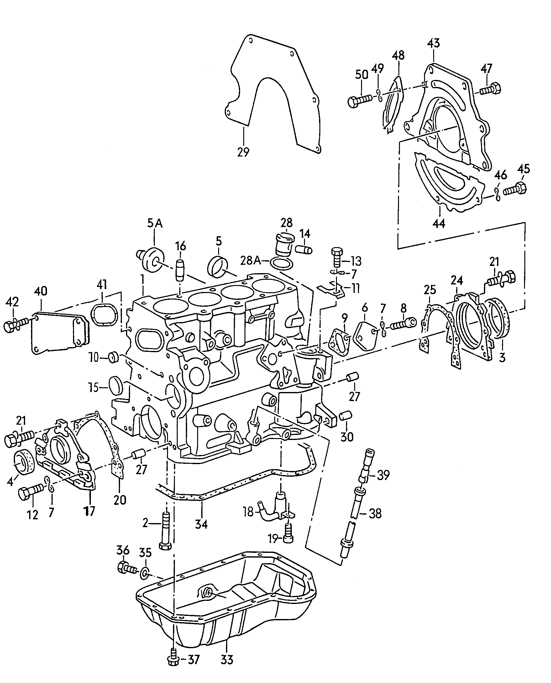 Cylinder block with pistons. oil sump