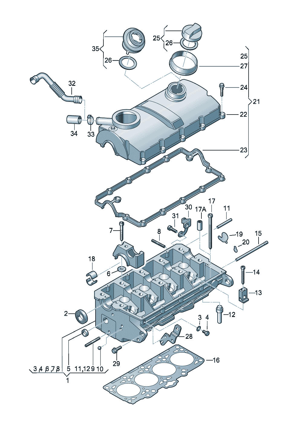 Volkswagen Golf/Golf R32 (2003 - 2006) - Cylinder block with pistons. oil sump
