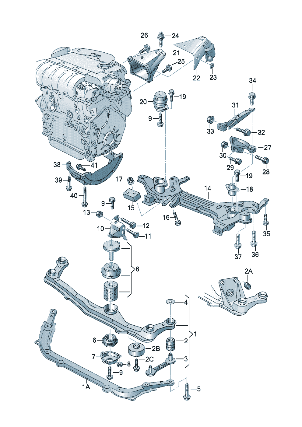 Volkswagen Golf (1997 - 1998) - Securing parts for engine