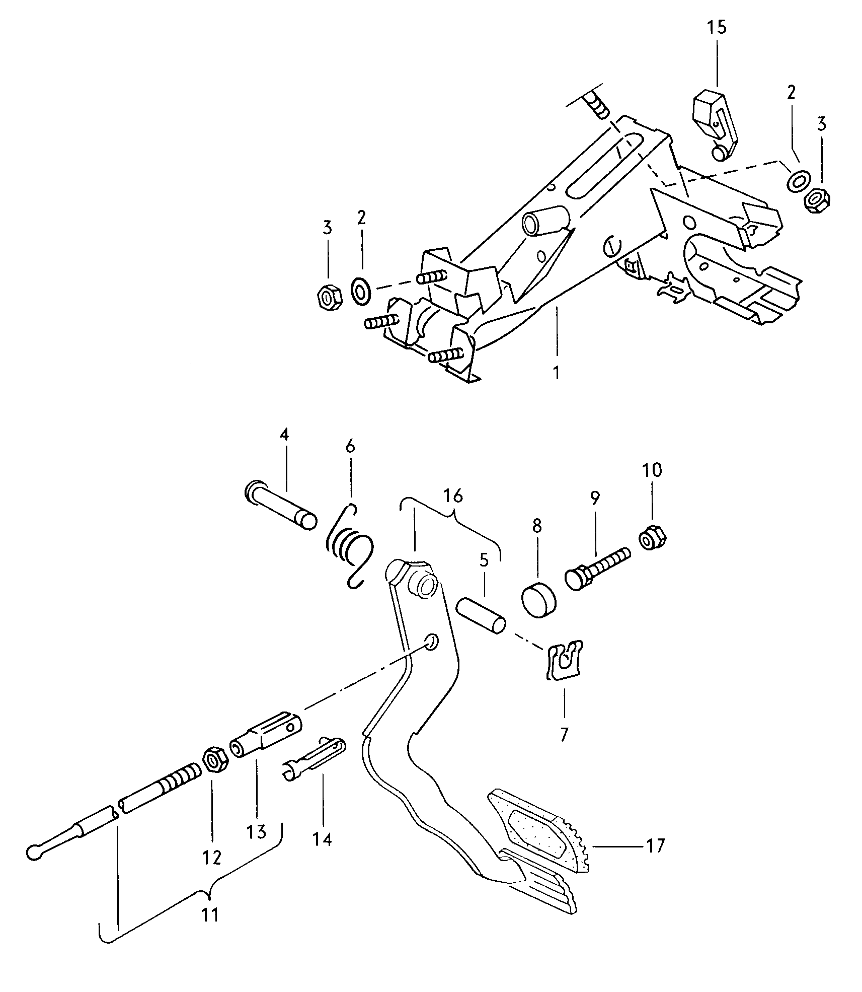 Volkswagen Golf (1979 - 1980) - For manual gearbox. brake, clutch pedal cluster, clutch cable