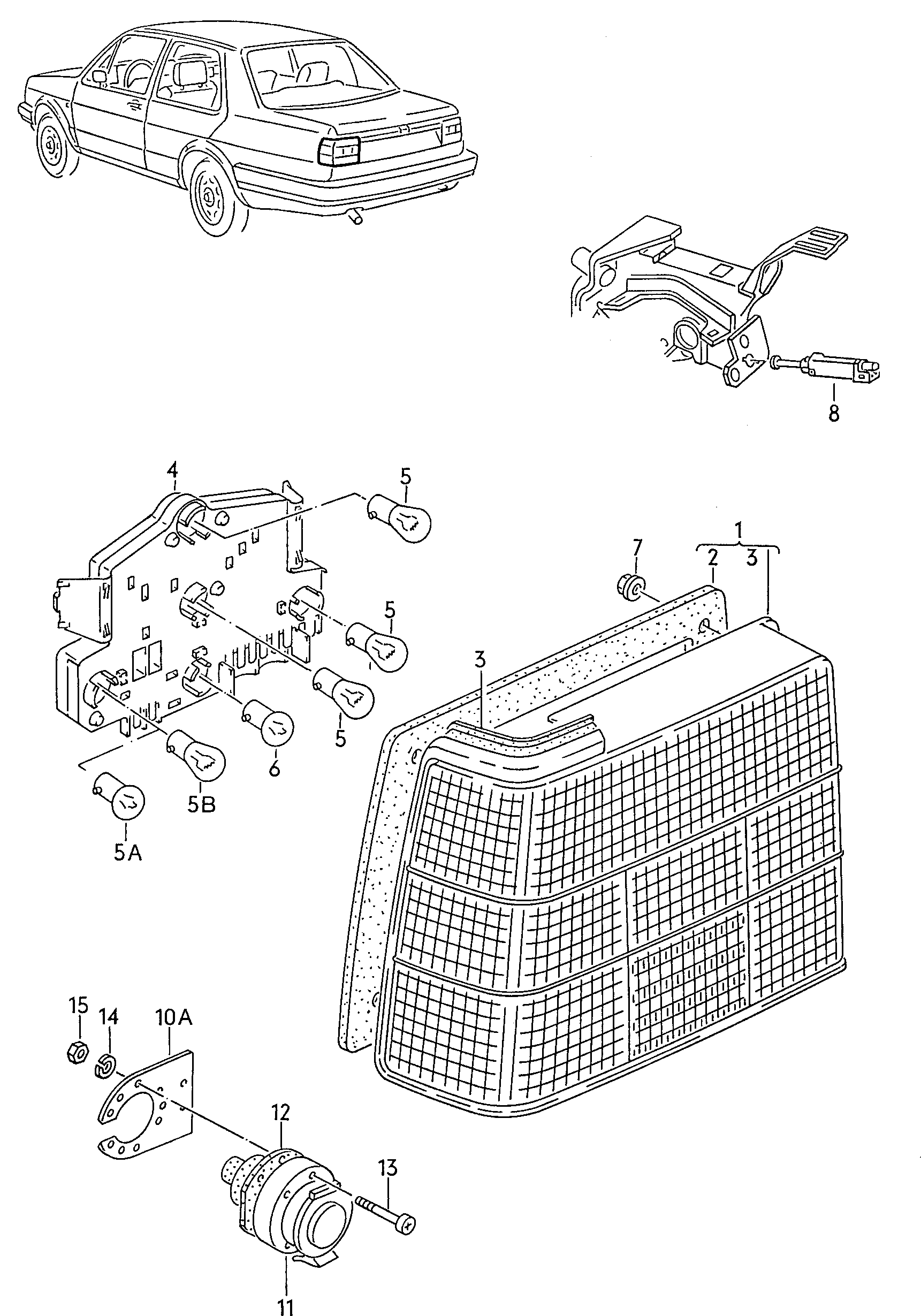 Volkswagen Golf/Var.-syn./Rall./Coun. (1986 - 1991) - Brake, turn signal and taillights. Rear fog light. Reversing light