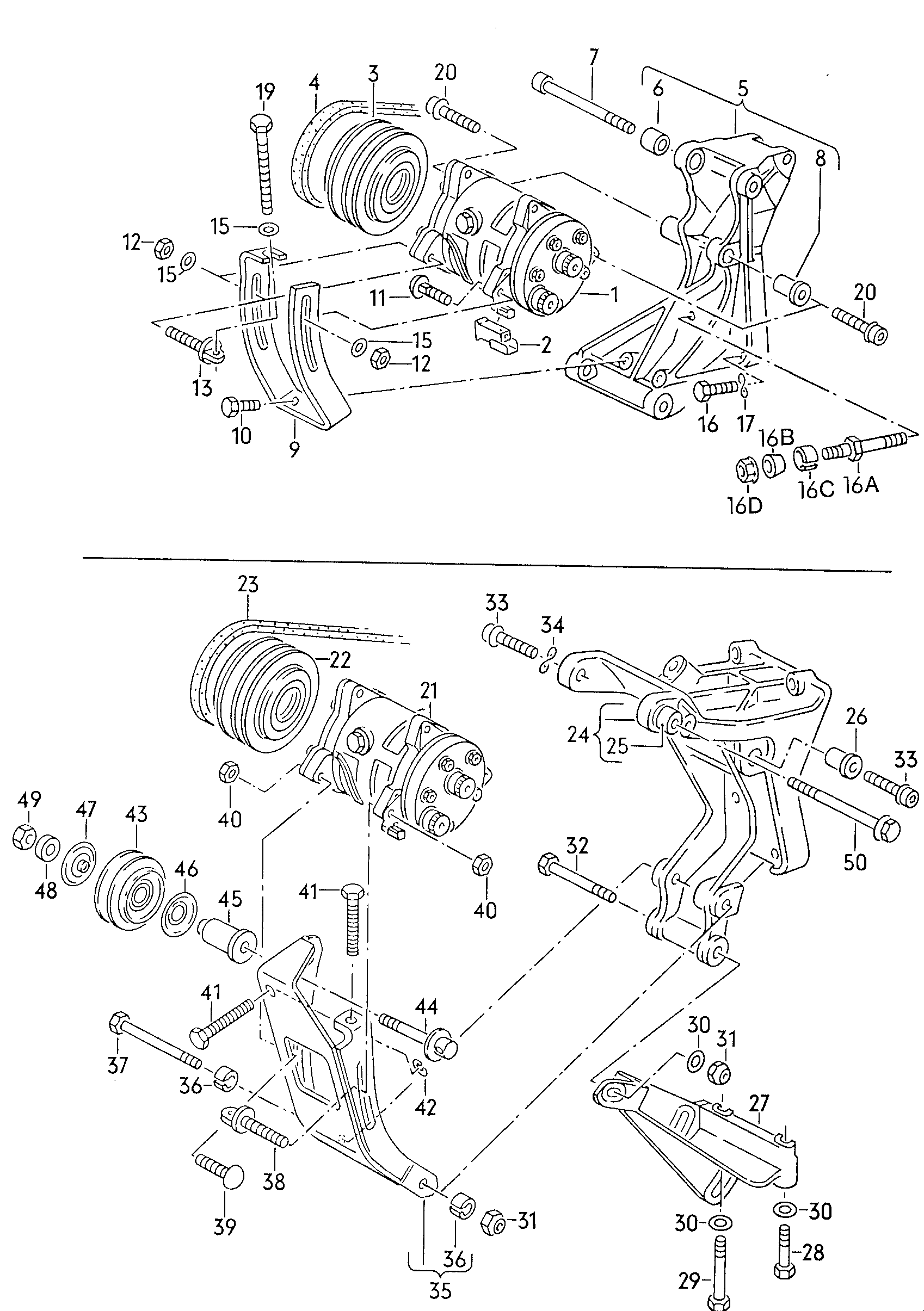 A/C compressor. connecting and mounting parts for compressor