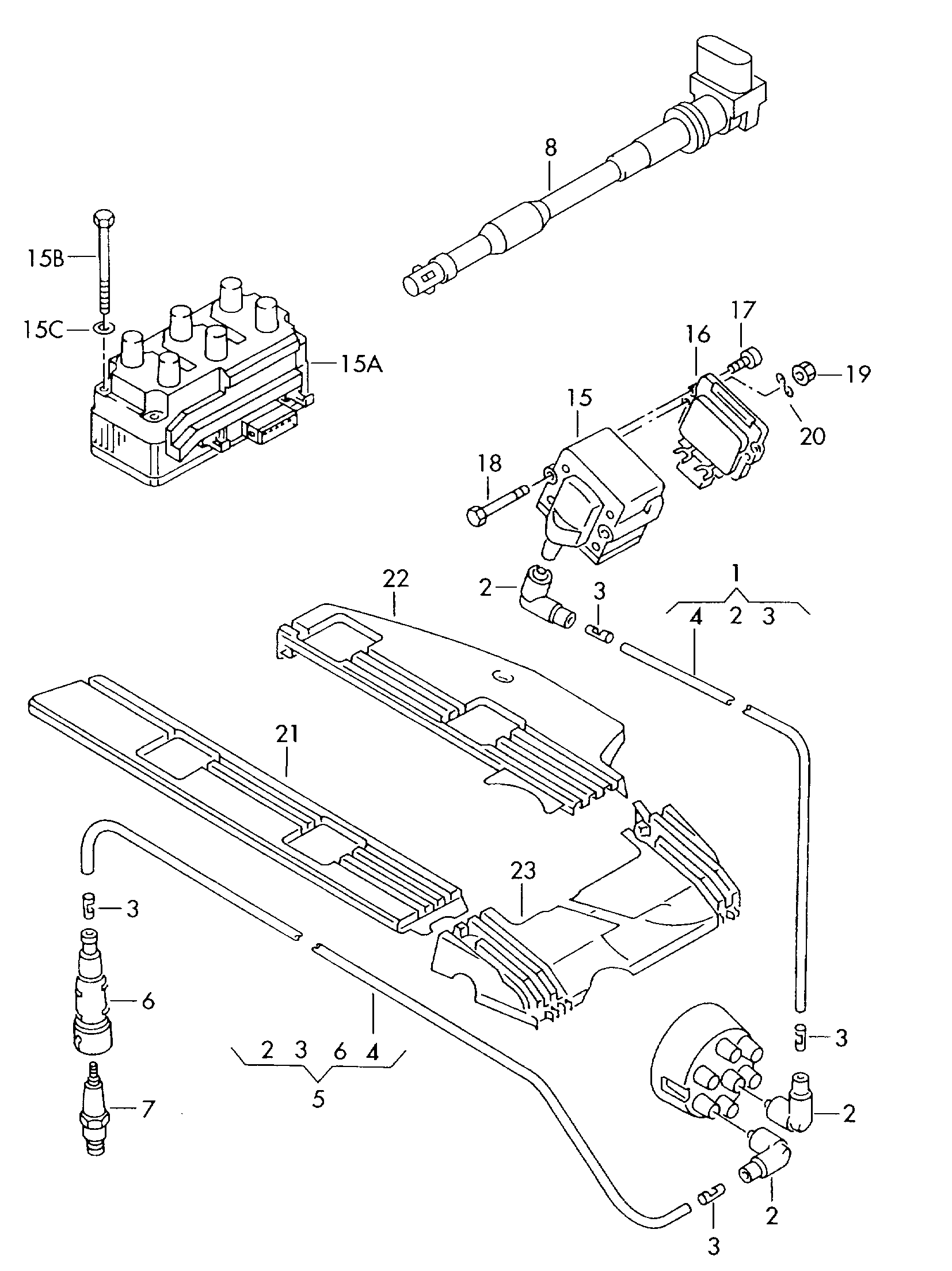 Volkswagen Golf (1997 - 1998) - Ignition lead. Spark plug. Glow plug. current rail. ignition transformer